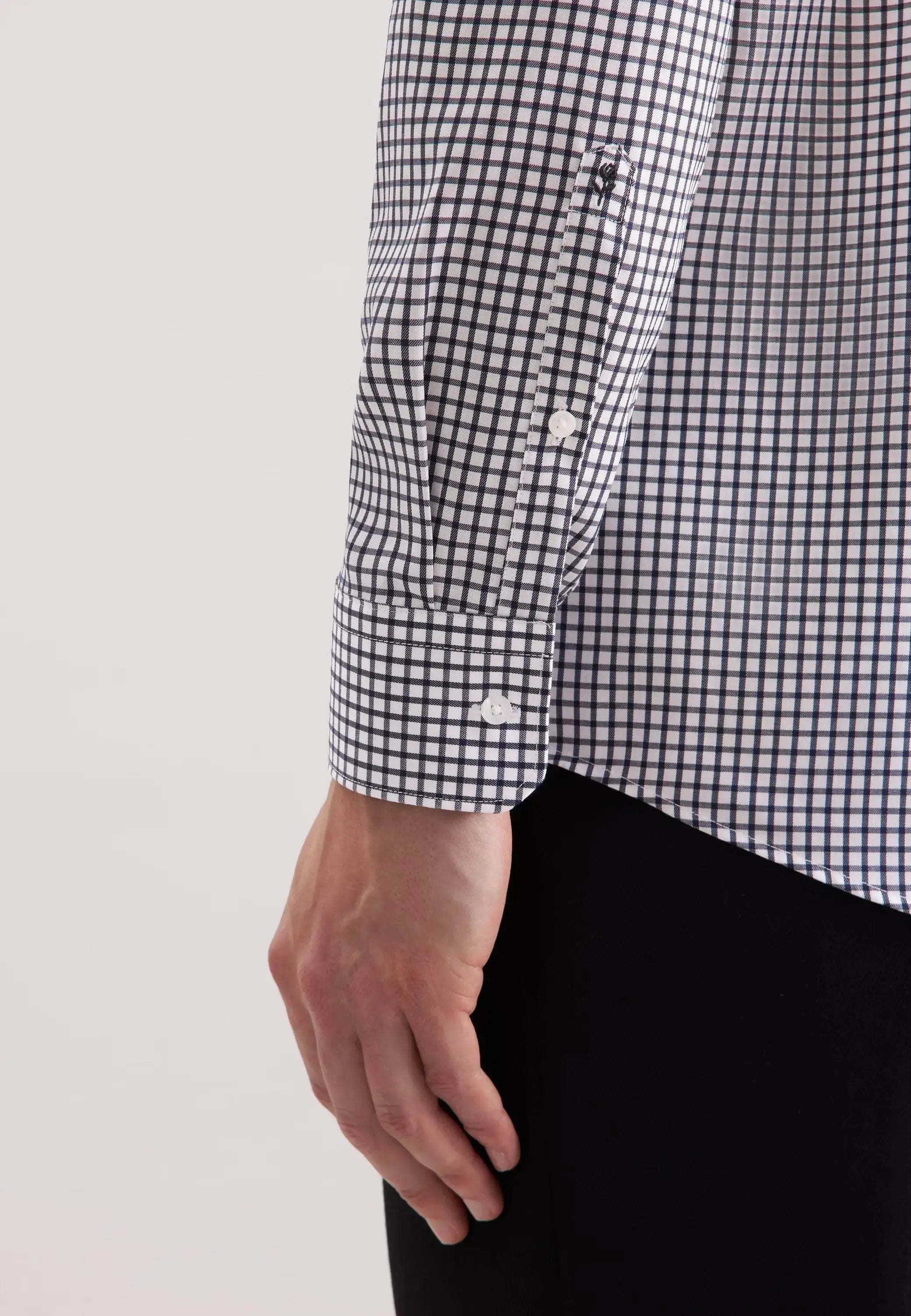 Regular Fit No Iron Covered Button Down Check Business Shirt Dark Blue-seidensticker uk