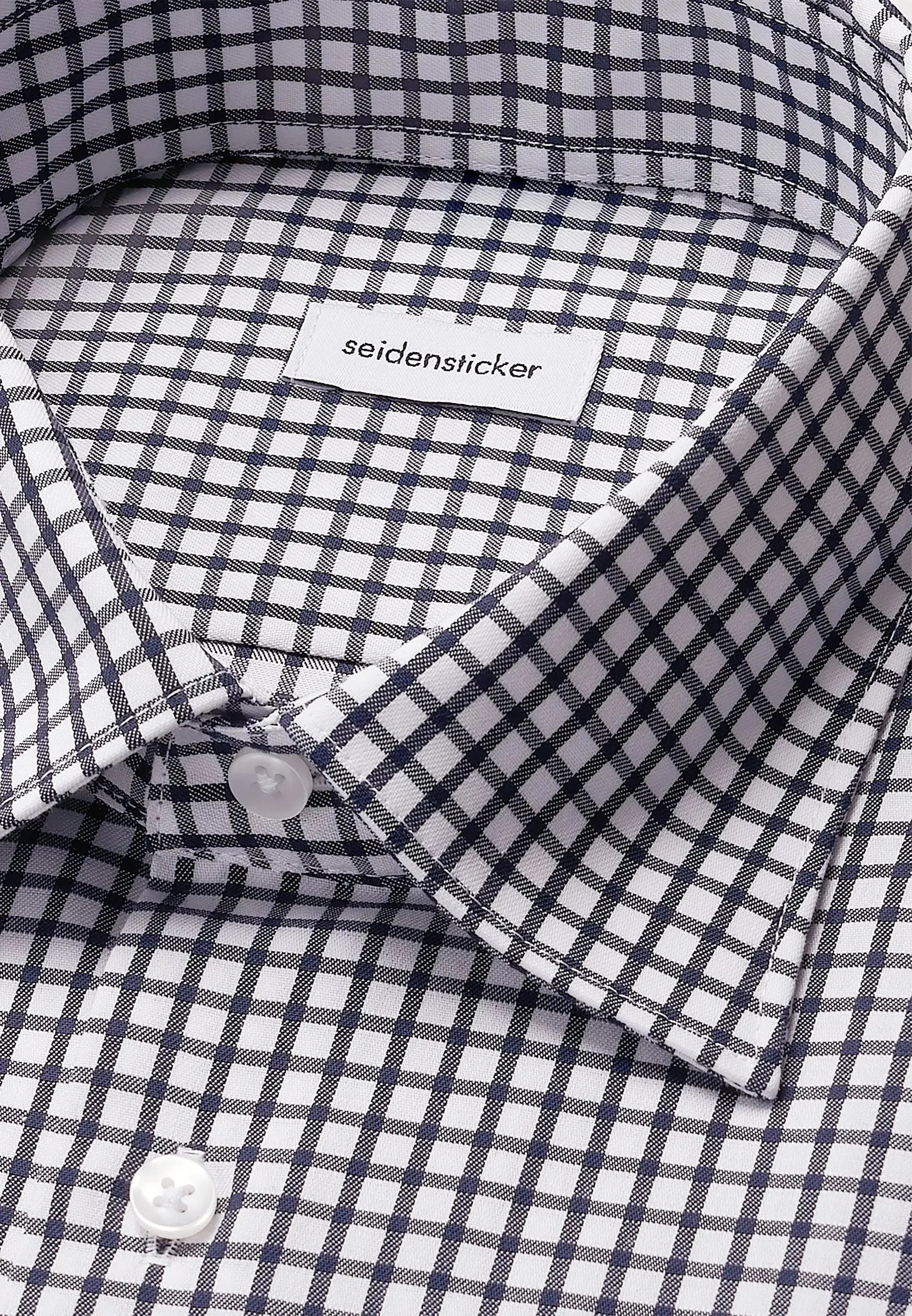 Regular Fit No Iron Covered Button Down Check Business Shirt Dark Blue-seidensticker uk