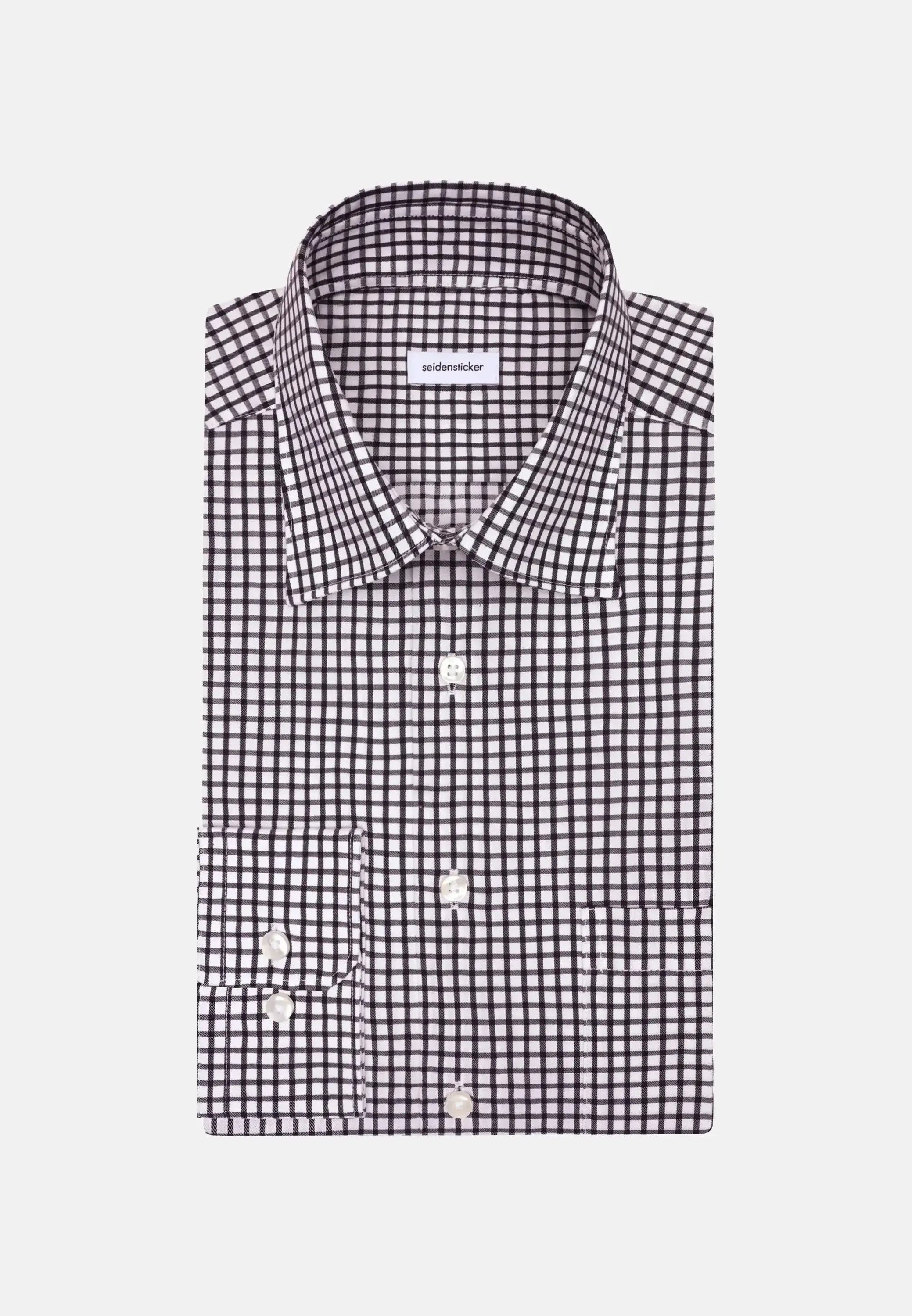 Regular Fit No Iron Covered Button Down Check Business Shirt Dark Blue-seidensticker uk