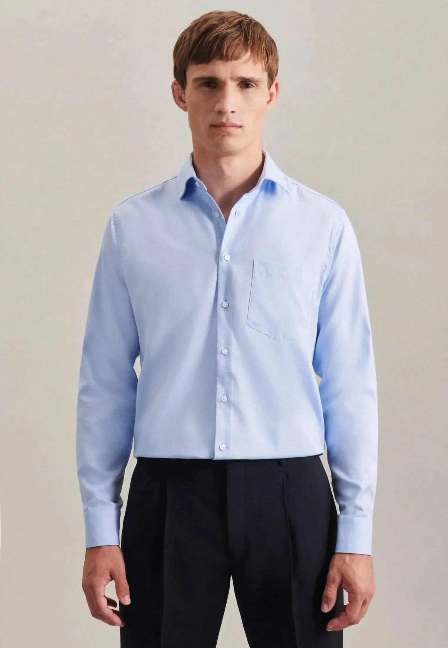 Regular Fit No Iron Kent Collar Business Shirt Light Blue-seidensticker uk