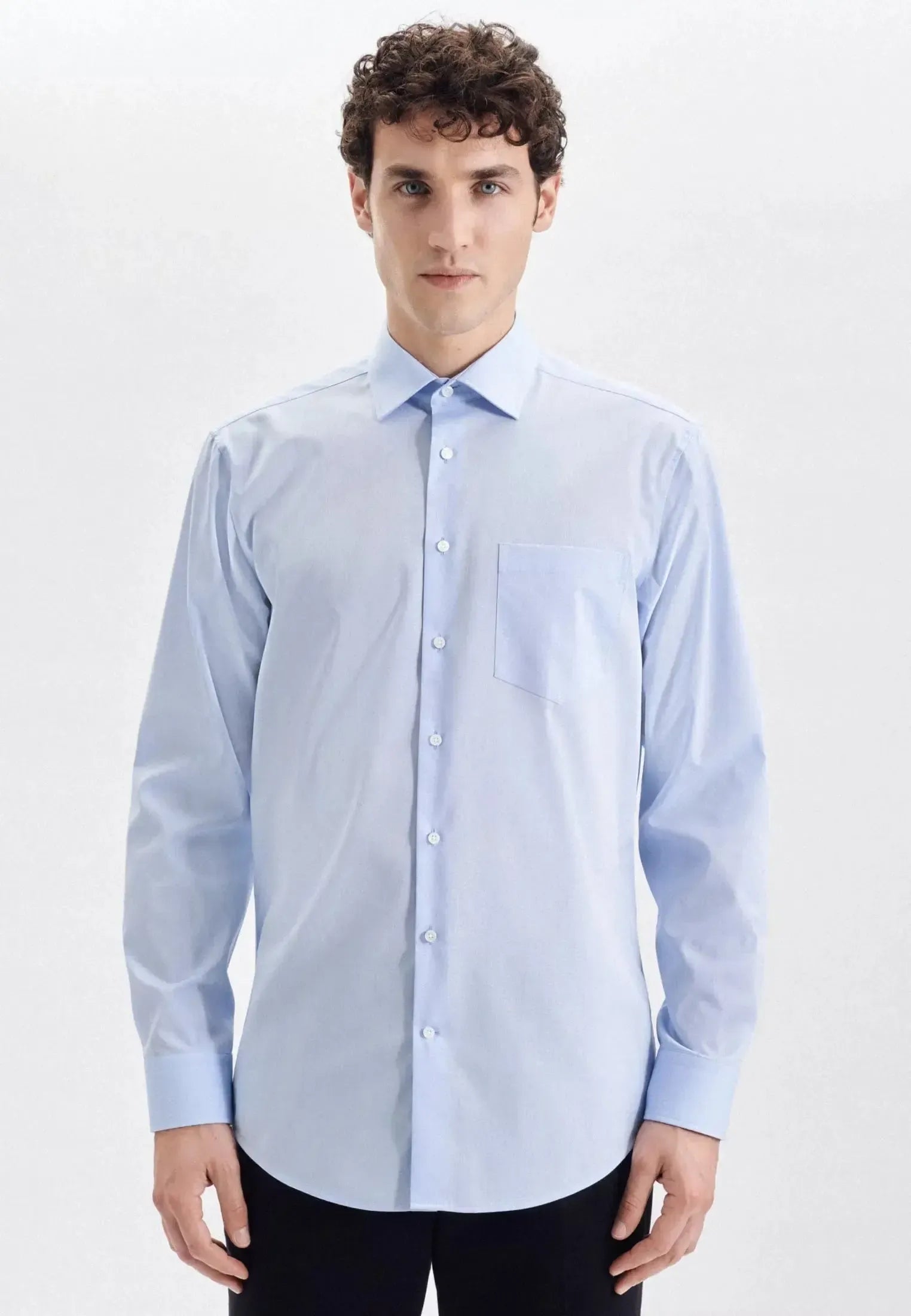 Regular Fit No Iron Kent Collar Business Shirt Light Blue-seidensticker uk