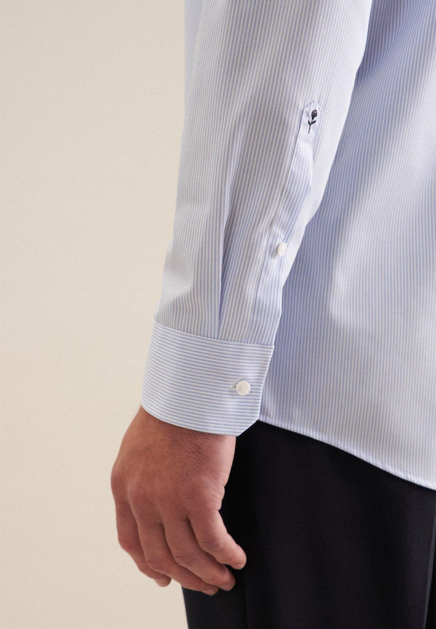 Seidensticker Regular Fit No Iron Kent Collar Striped Business Shirt Light Blue - 01.193640-11-38 - seidensticker.co.uk