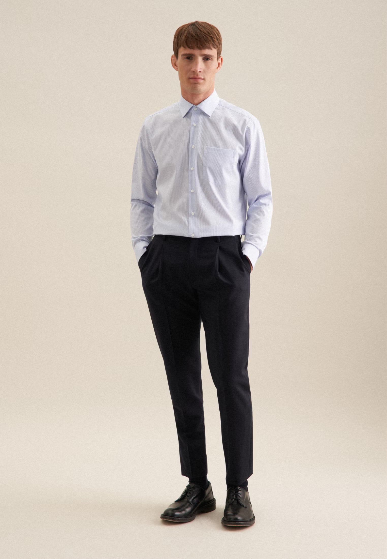 Regular Fit No Iron Kent Collar Striped Business Shirt Light Blue-seidensticker uk