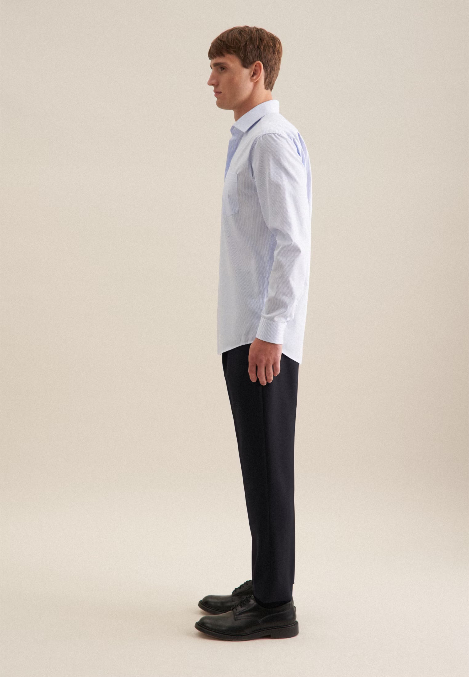 Regular Fit No Iron Kent Collar Striped Business Shirt Light Blue-seidensticker uk