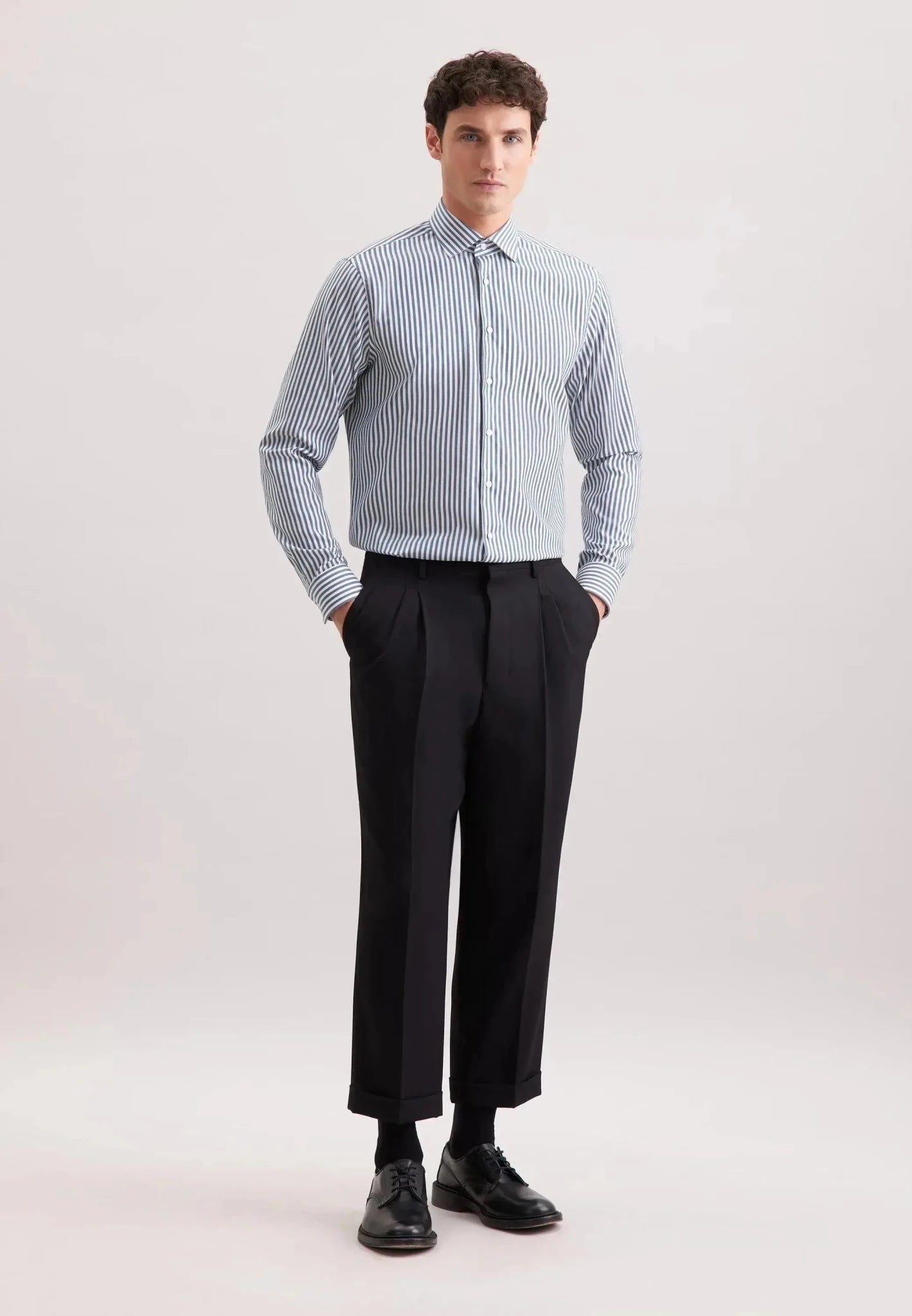 Seidensticker UK - Regular Fit No Iron New Kent Striped Business Shirt Dark Teal - 01.143550-78-38