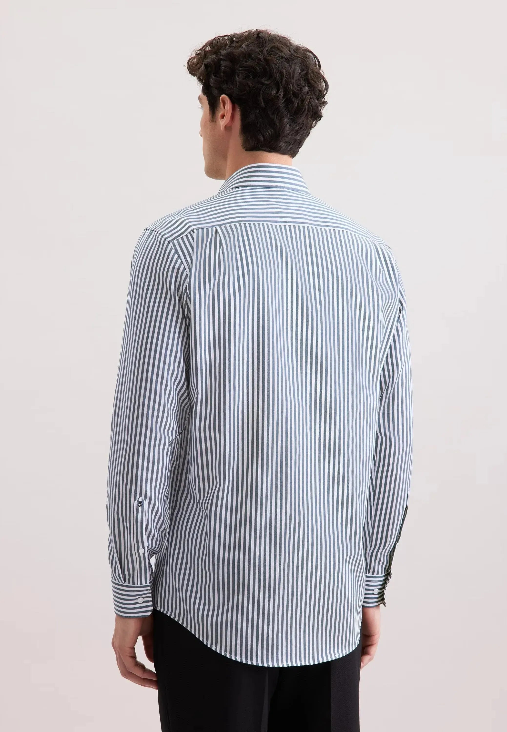 Regular Fit No Iron New Kent Striped Business Shirt Dark Teal-seidensticker uk