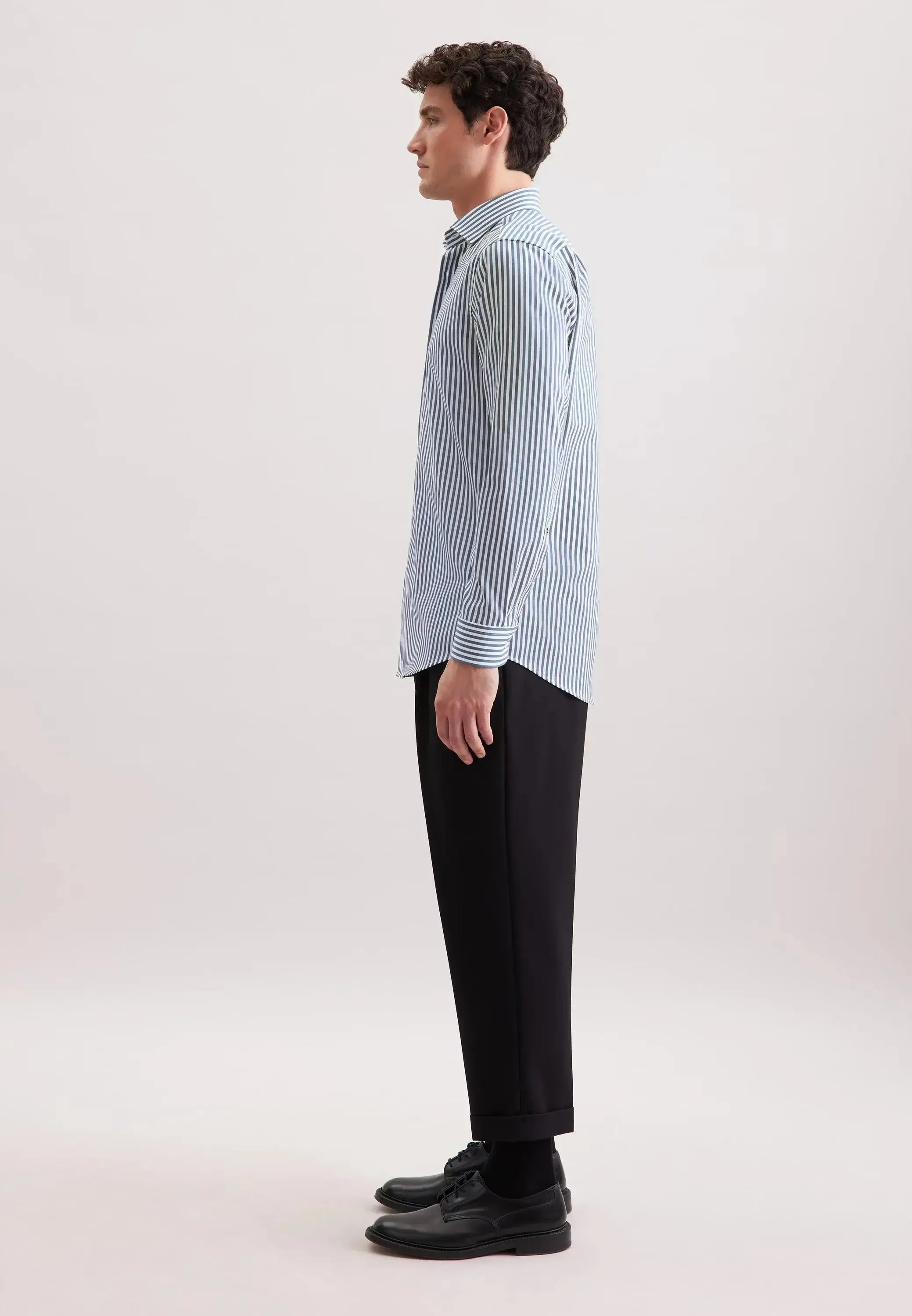 Regular Fit No Iron New Kent Striped Business Shirt Dark Teal-seidensticker uk