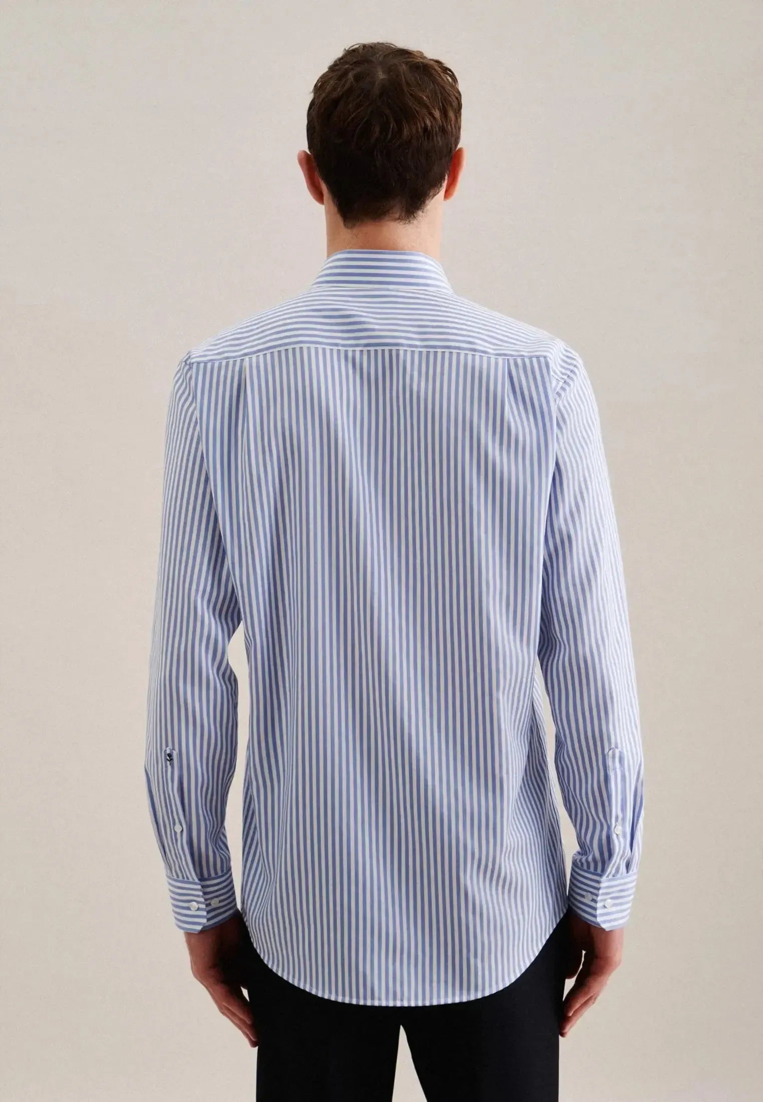 Regular Fit No Iron New Kent Striped Business Shirt Light Blue-seidensticker uk