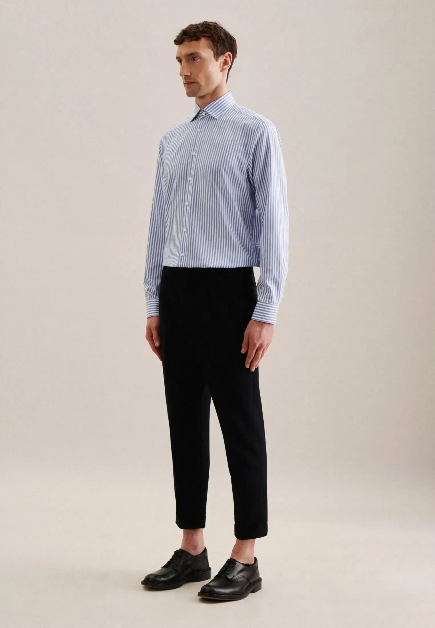 Regular Fit No Iron New Kent Striped Business Shirt Light Blue-seidensticker uk