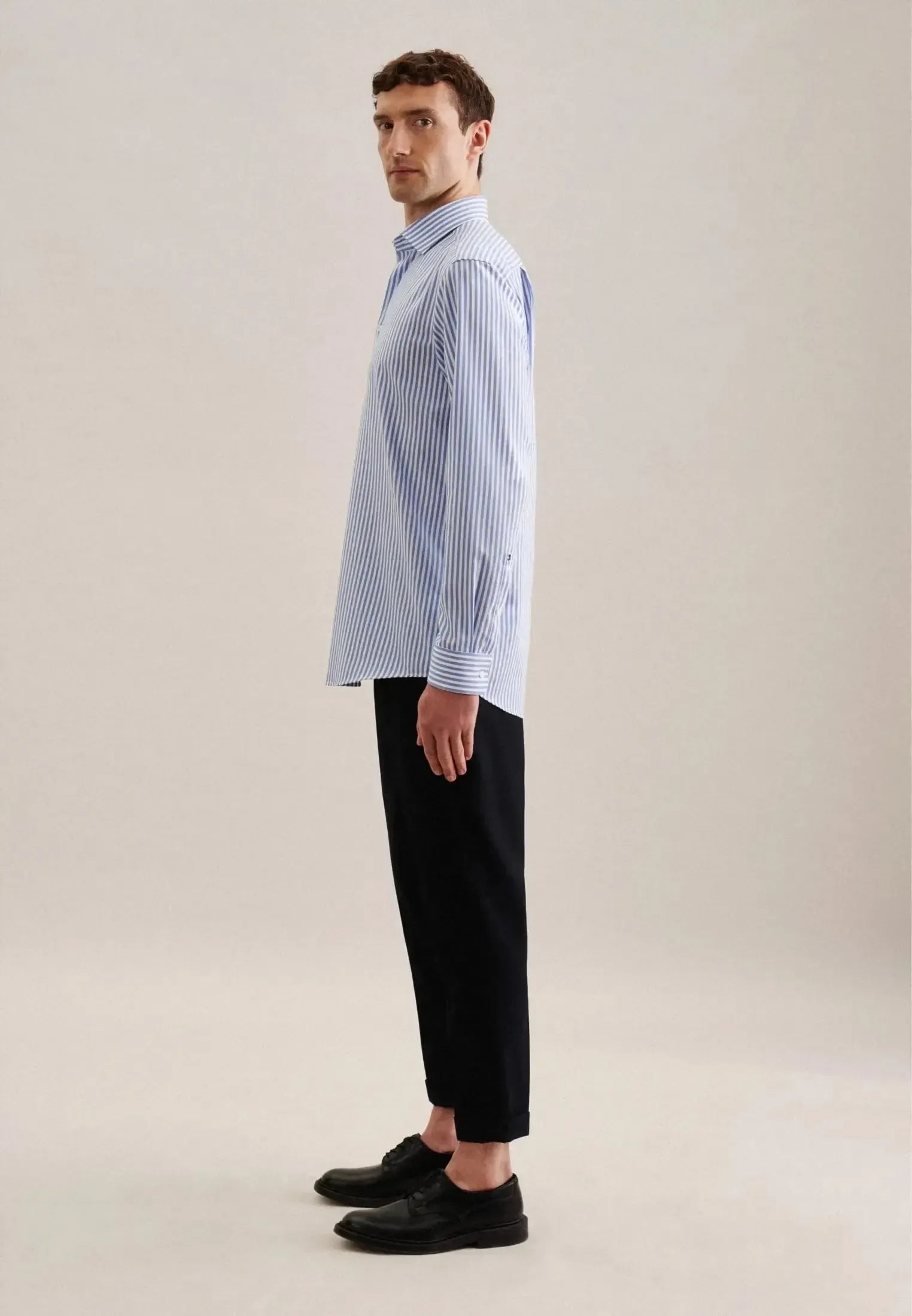 Regular Fit No Iron New Kent Striped Business Shirt Light Blue-seidensticker uk