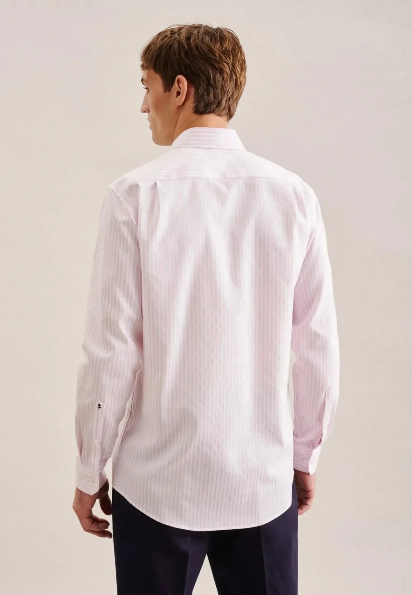 Seidensticker UK - Regular Fit No Iron New Kent Striped Business Shirt Pink - 01.143550-42-38
