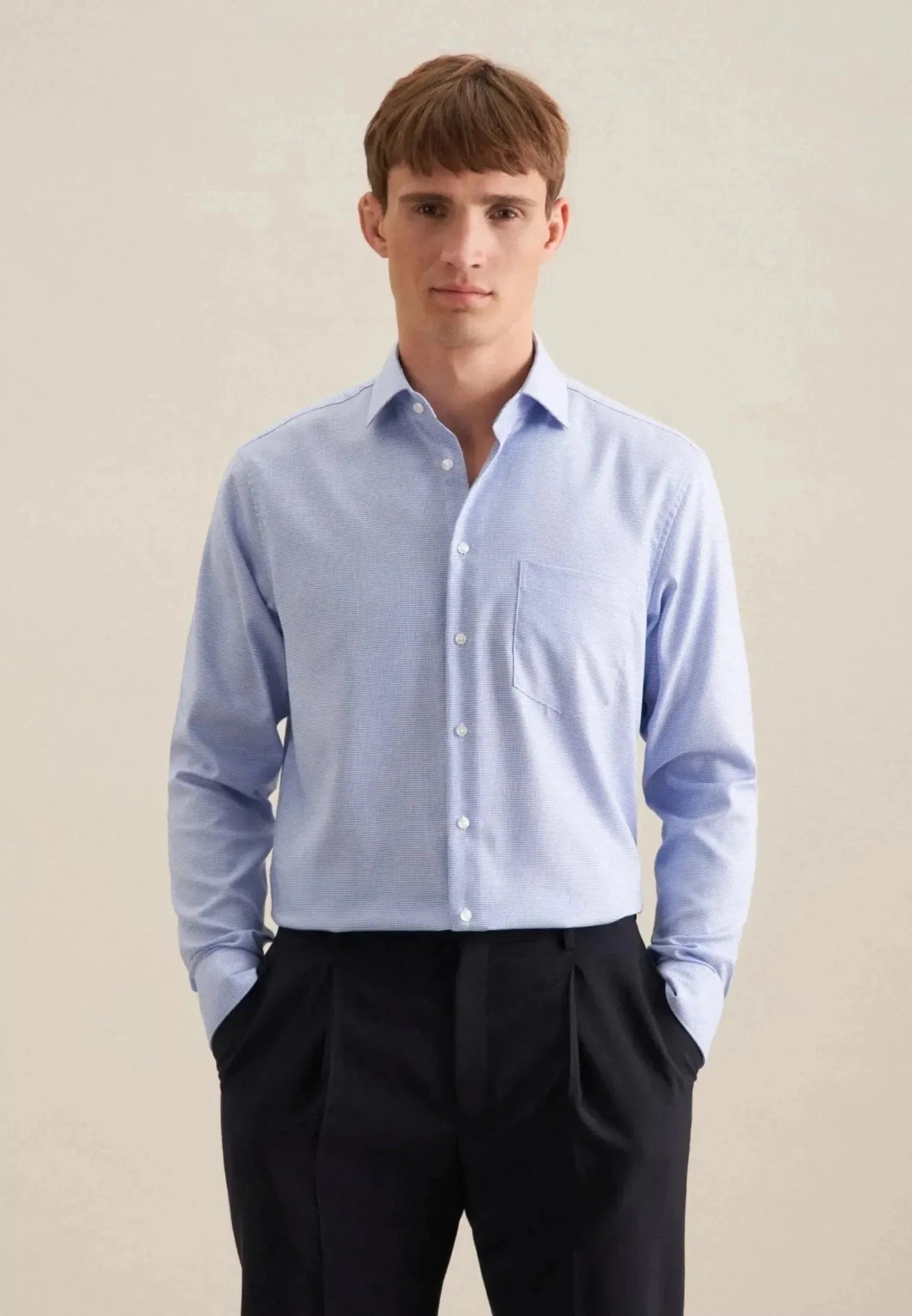 Seidensticker UK - Regular Fit No Iron New Kent Structured Business Shirt Light Blue - 01.141960-13-38