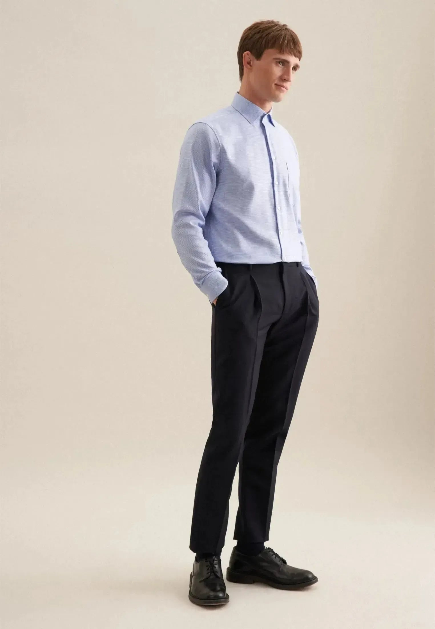 Regular Fit No Iron New Kent Structured Business Shirt Light Blue-seidensticker uk