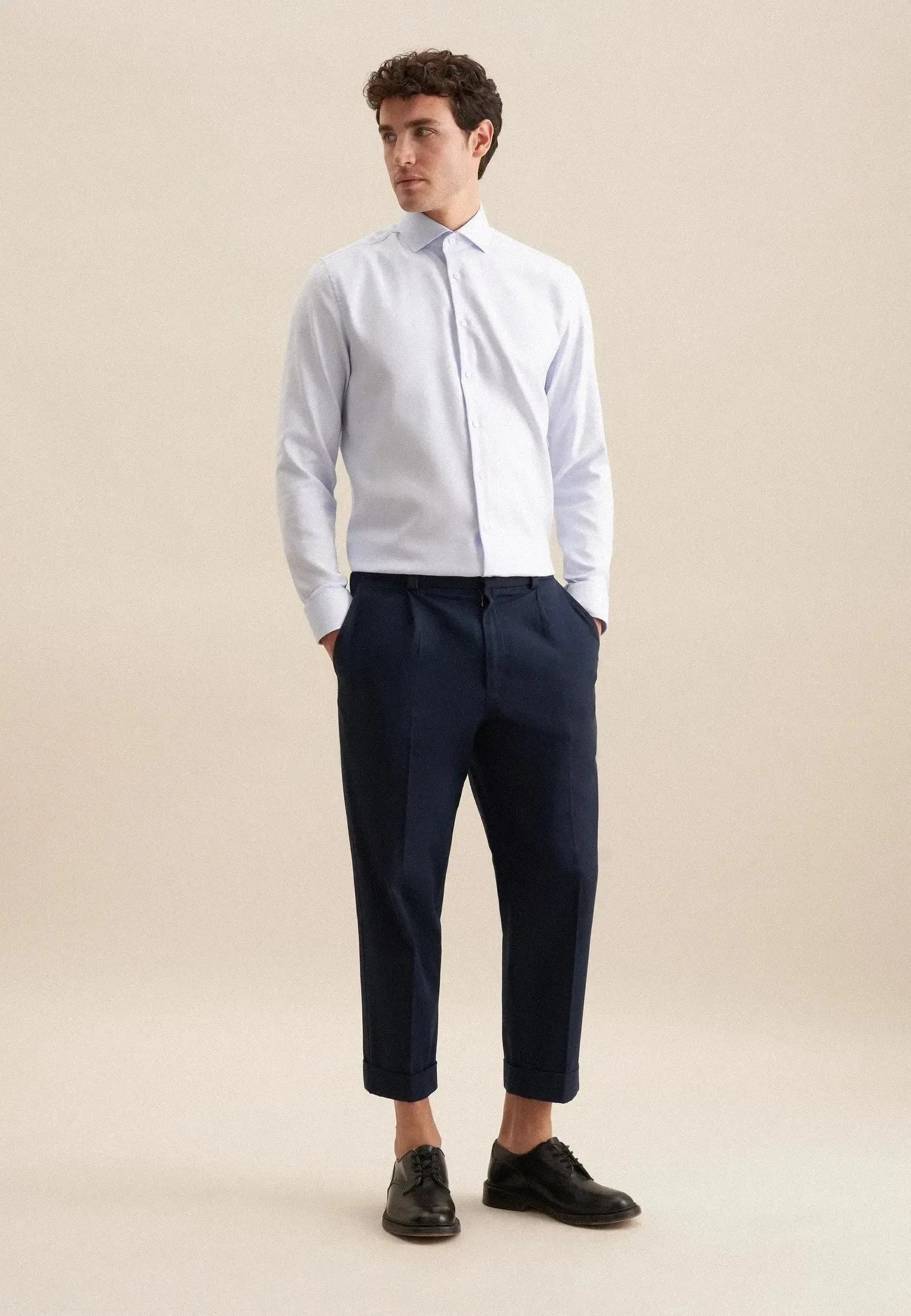 Regular Fit No Iron Spread Kent Structured Business Shirt Light Blue-seidensticker uk