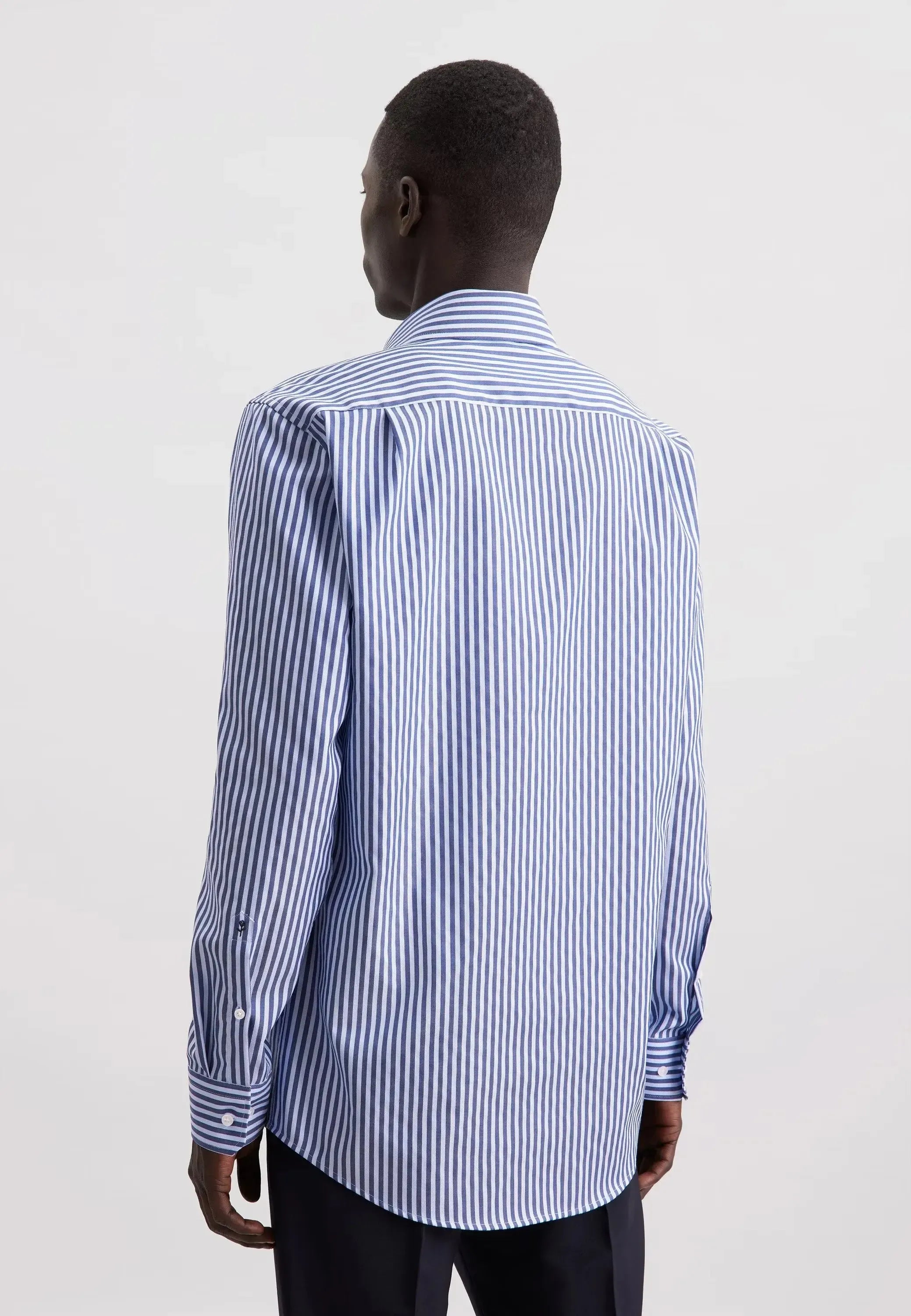 Regular Fit No Iron Spread Kent Structured Stripe Business Shirt Dark Blue-seidensticker uk
