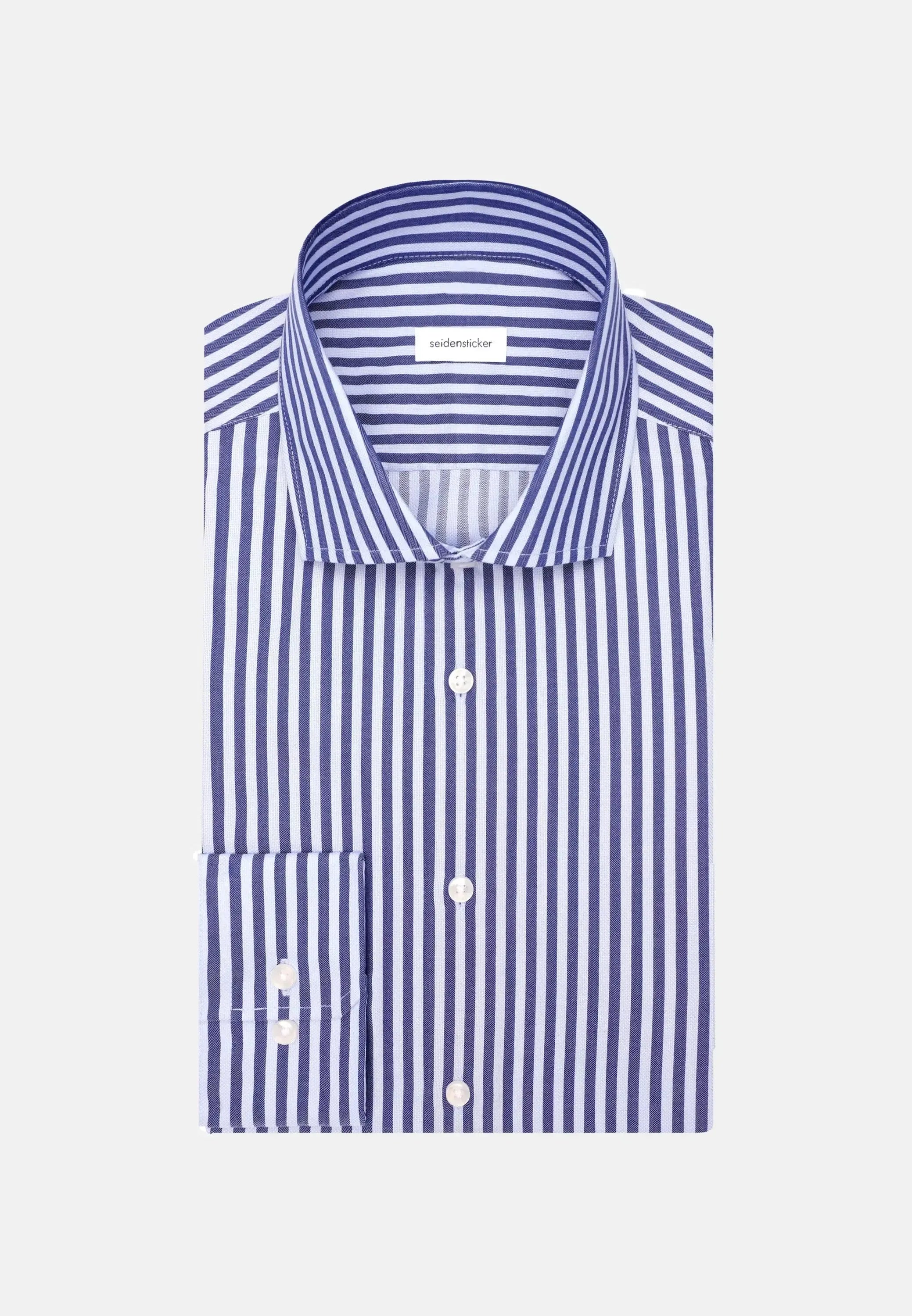 Regular Fit No Iron Spread Kent Structured Stripe Business Shirt Dark Blue-seidensticker uk