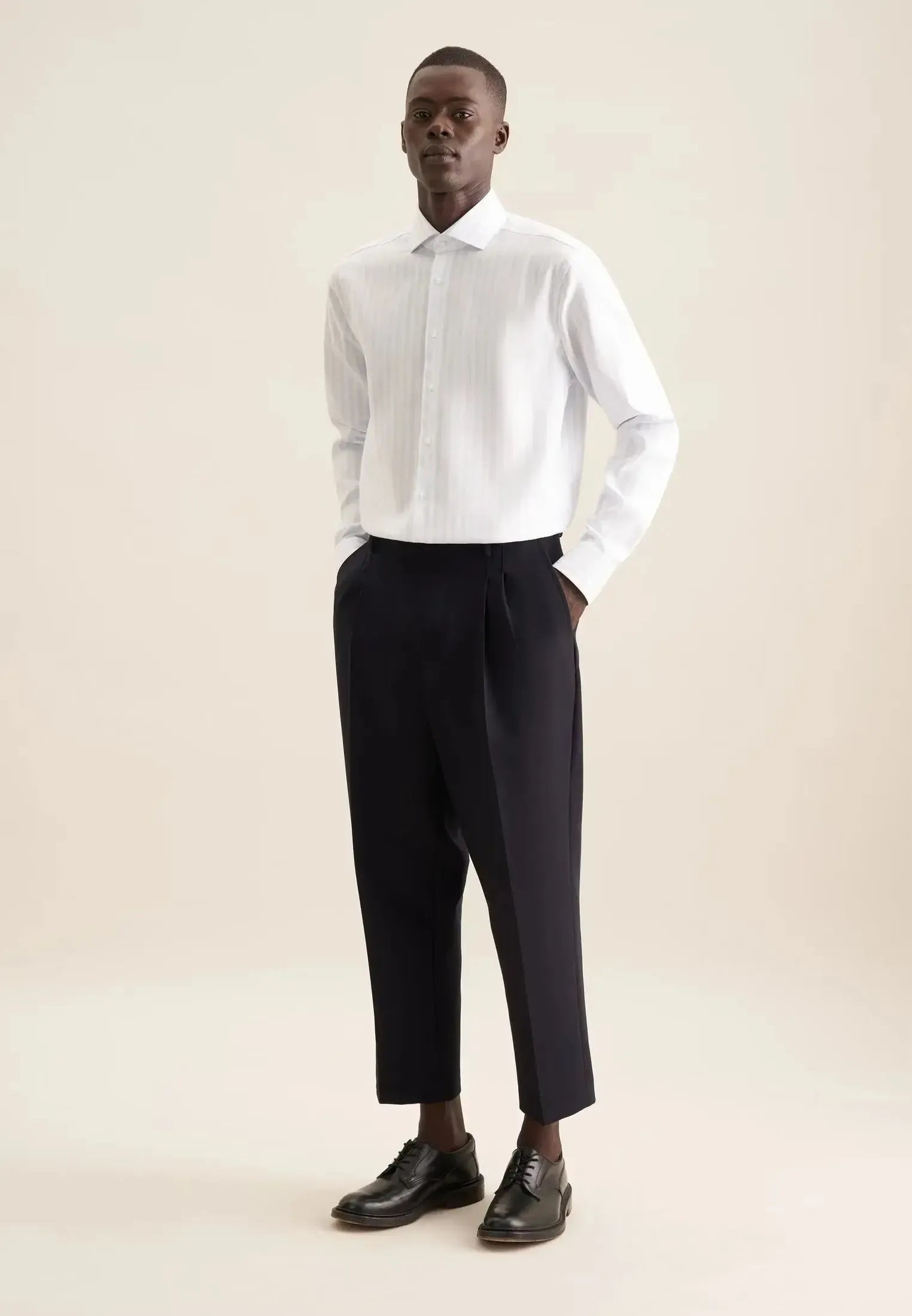 Regular Fit No Iron Spread Kent Structured Stripe Business Shirt Light Blue-seidensticker uk