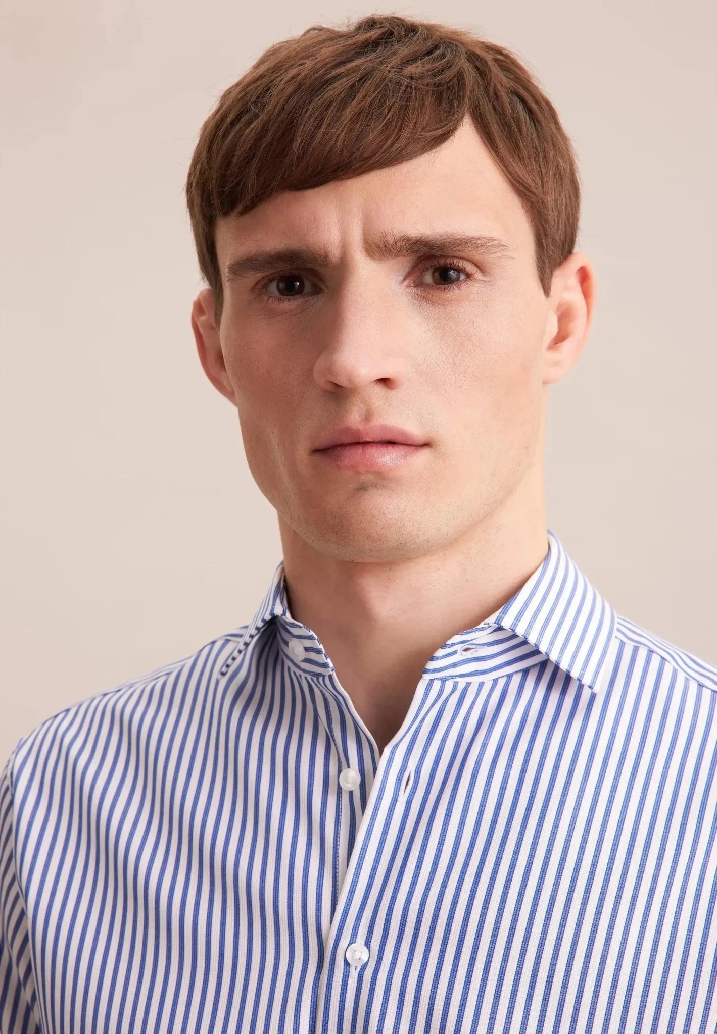 Seidensticker Regular Fit No Iron Spread Kent Structured Stripe Business Shirt Mid Blue - 01.146167-15-38 - seidensticker.co.uk