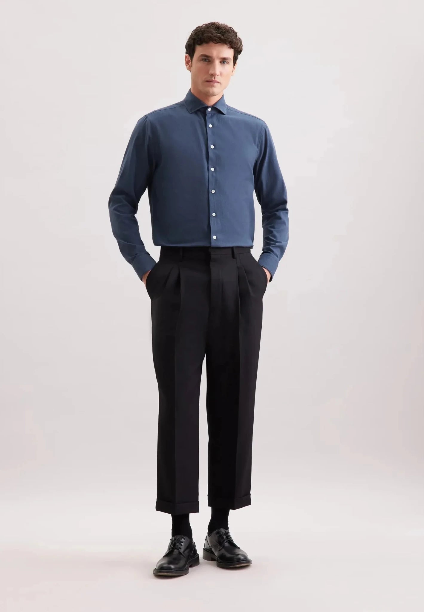 Seidensticker Regular Fit Spread Kent Pepita Flannel Shirt Dark Blue - 01.845572-18-38 - seidensticker.co.uk