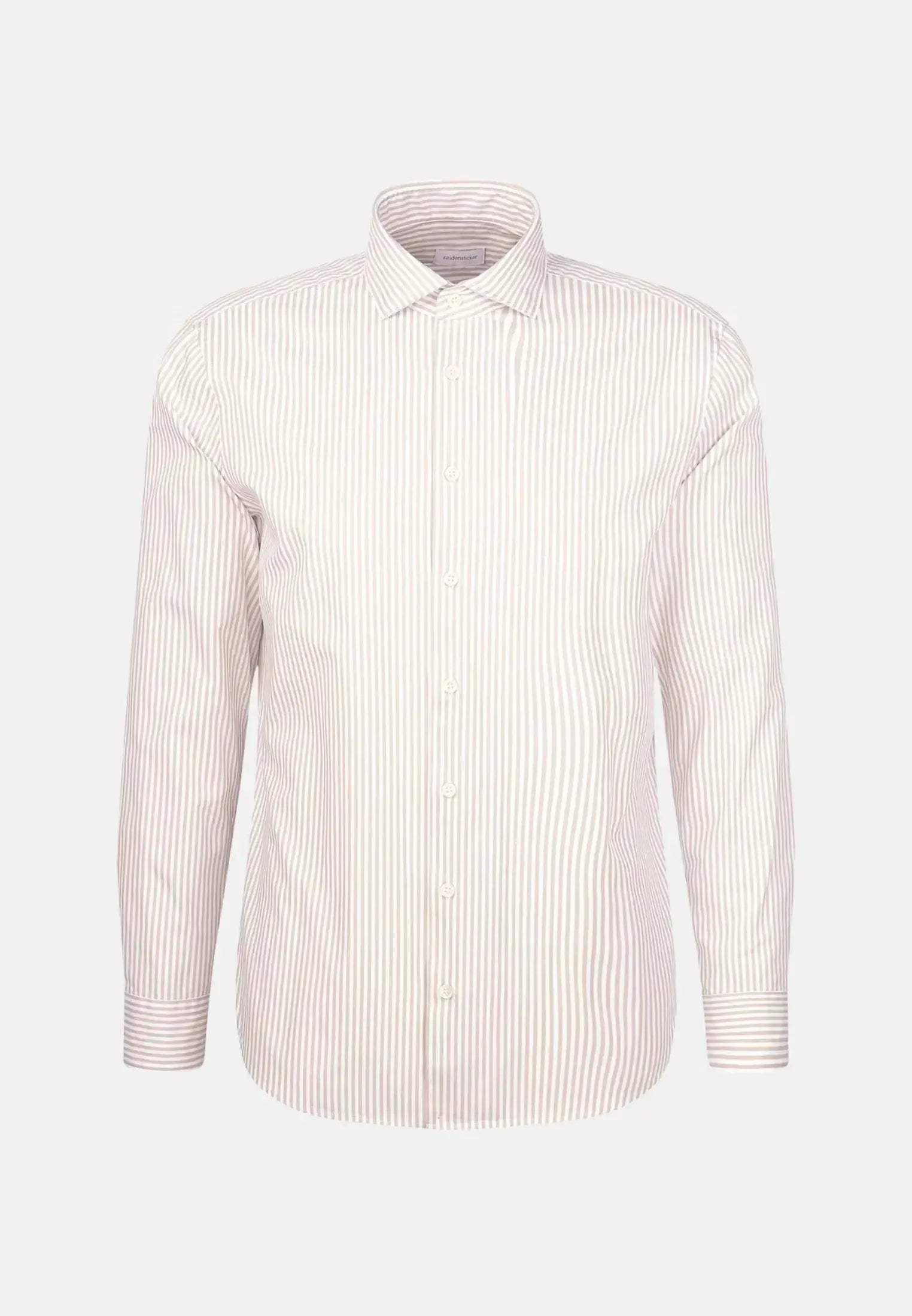 Regular Fit Spread Kent Striped Casual Shirt Beige-seidensticker uk