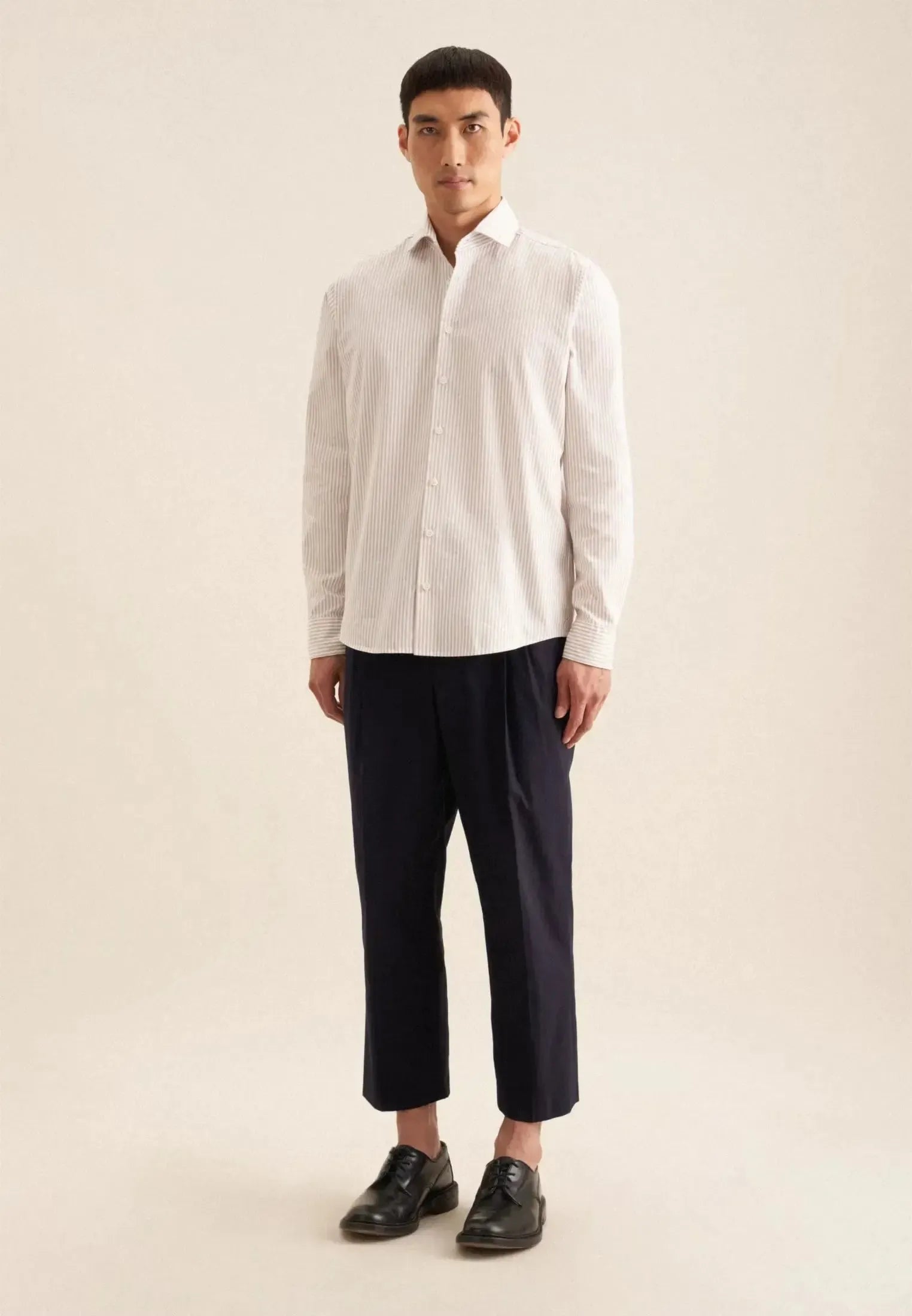 Regular Fit Spread Kent Striped Casual Shirt Beige-seidensticker uk