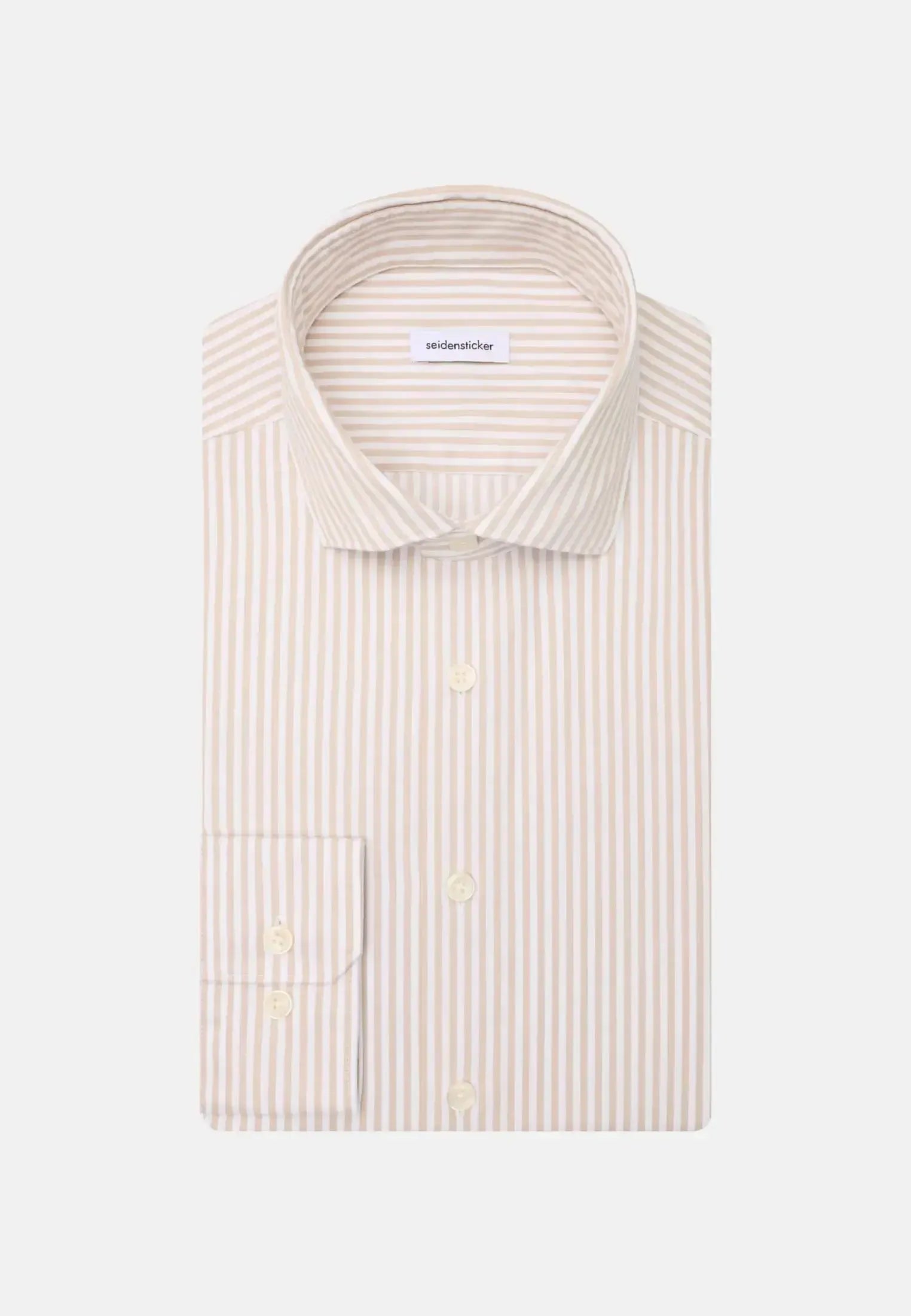 Regular Fit Spread Kent Striped Casual Shirt Beige-seidensticker uk