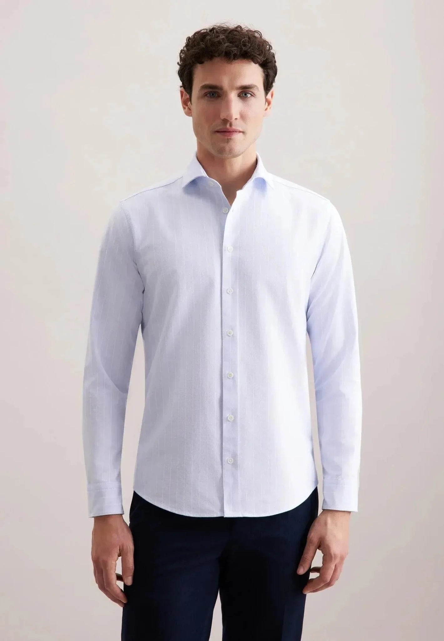 Seidensticker UK - Regular Fit Spread Kent Striped Oxford Shirt Light Blue - 01.845574-10-38