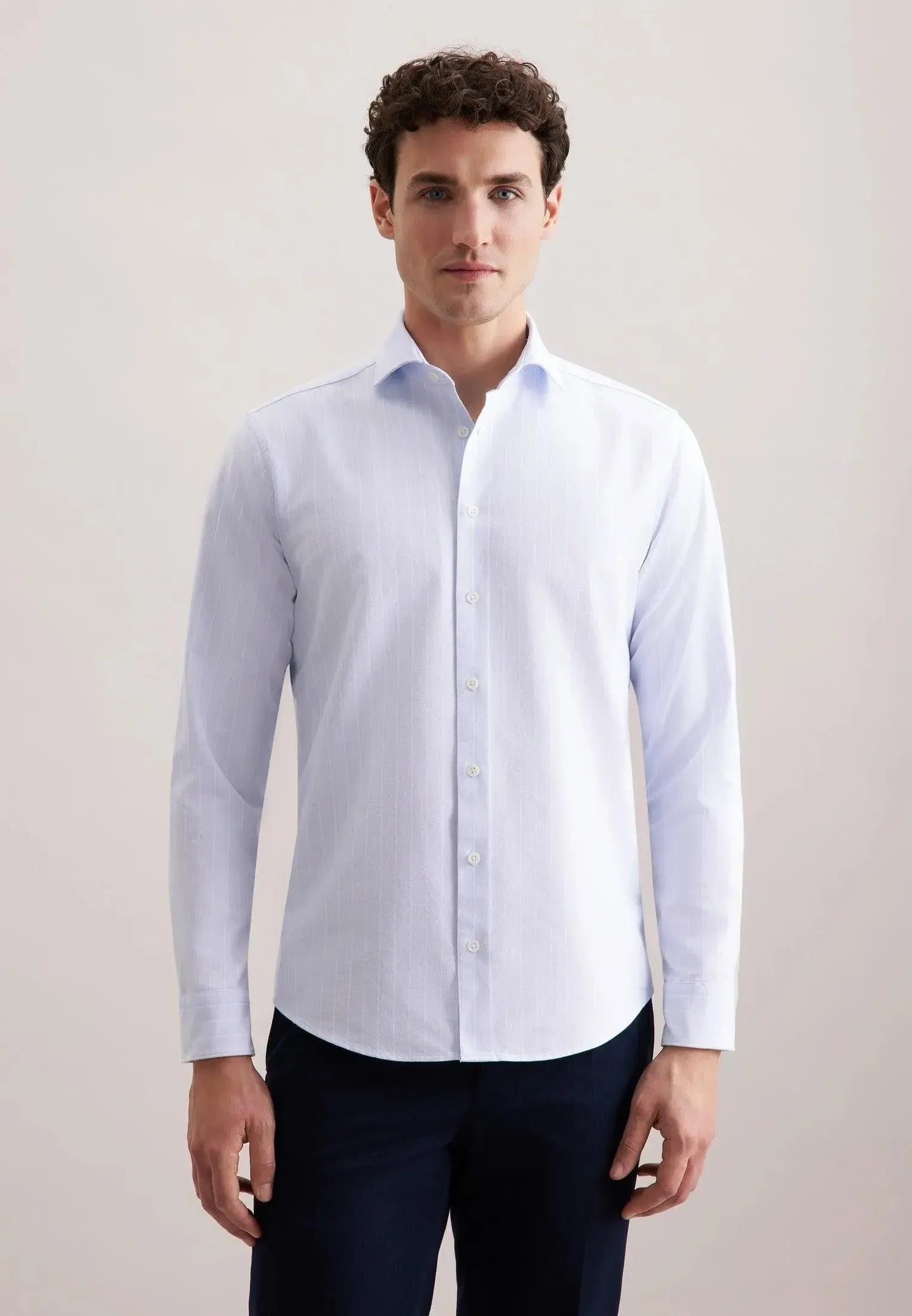 Regular Fit Spread Kent Striped Oxford Shirt Light Blue-seidensticker uk