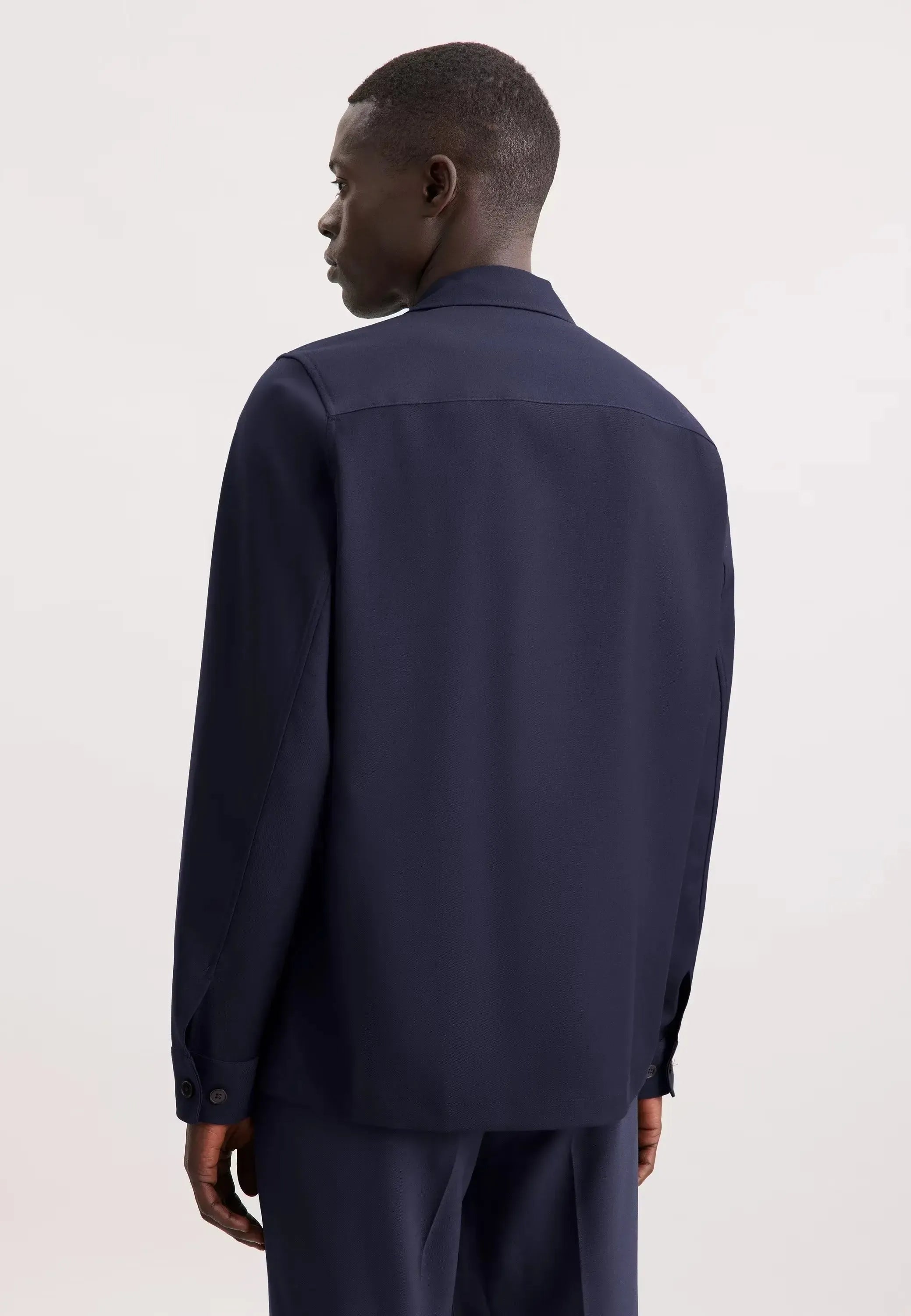 Regular Fit Wool Mix Casual Lapel Overshirt Dark Blue-seidensticker uk