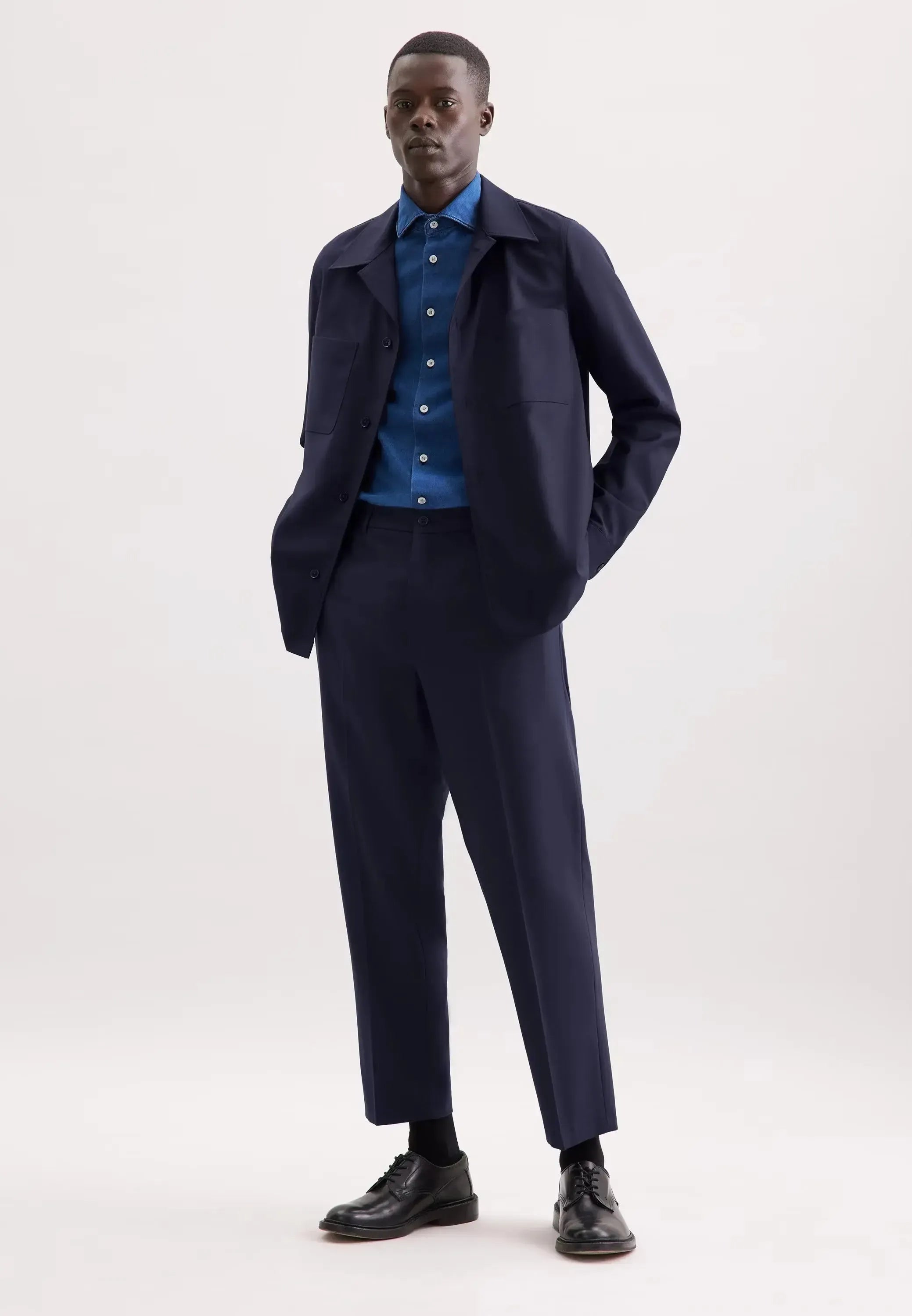 Regular Fit Wool Mix Casual Lapel Overshirt Dark Blue-seidensticker uk
