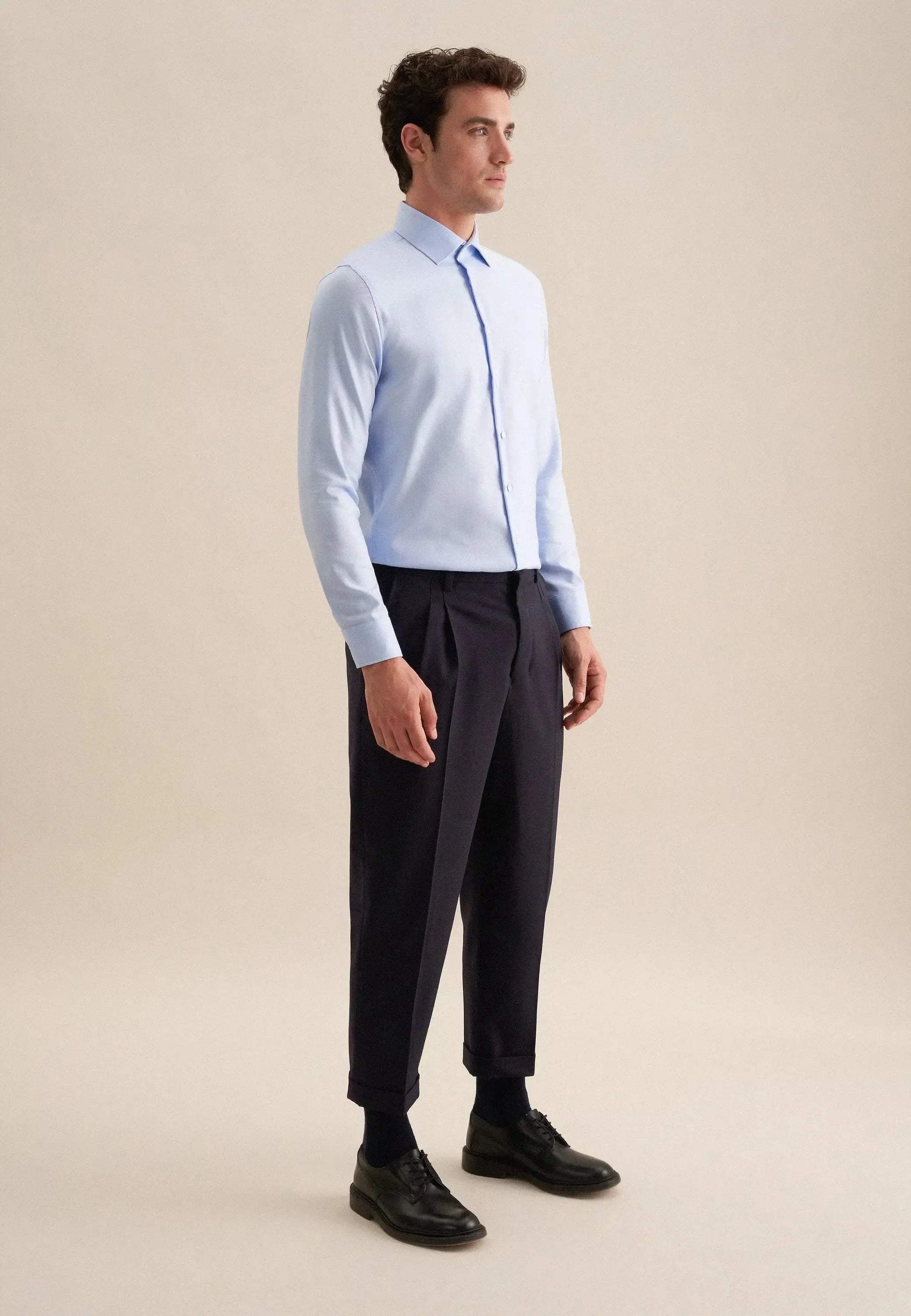 Shaped Fit Easy Iron Kent Collar Business Shirt Light Blue-seidensticker uk