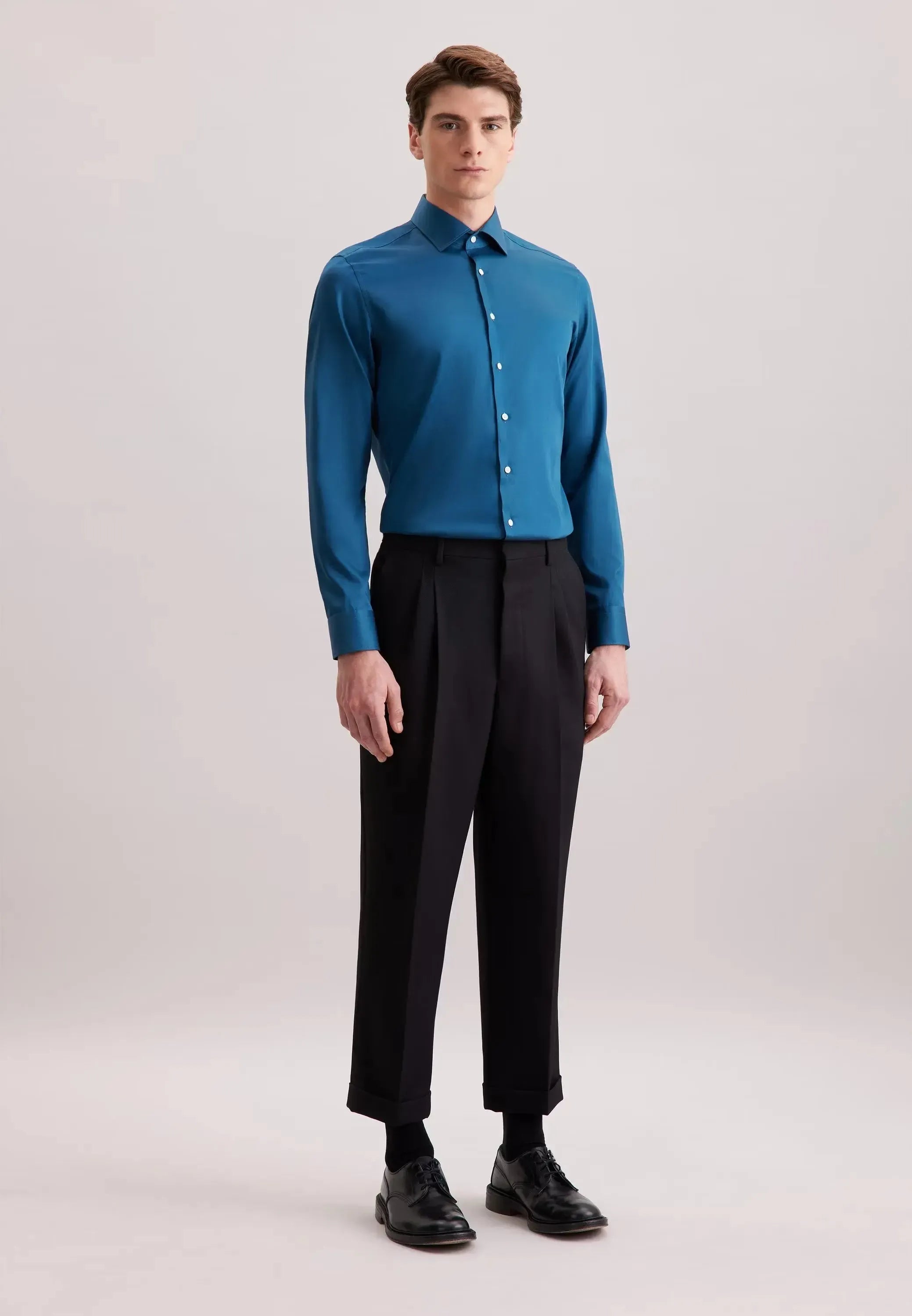 Shaped Fit Easy Iron New Kent Business Shirt Dark Teal-seidensticker uk