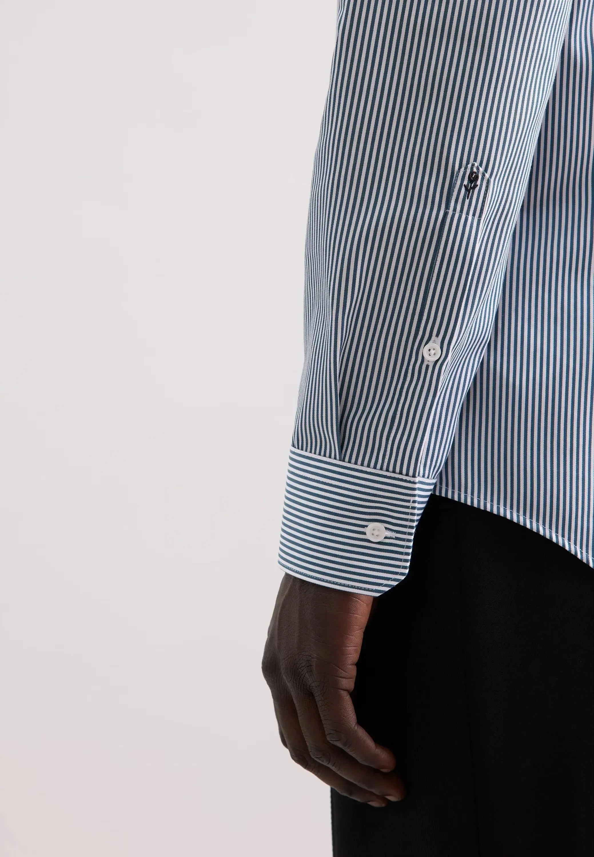 Shaped Fit Easy Iron New Kent Striped Business Shirt Dark Teal-seidensticker uk