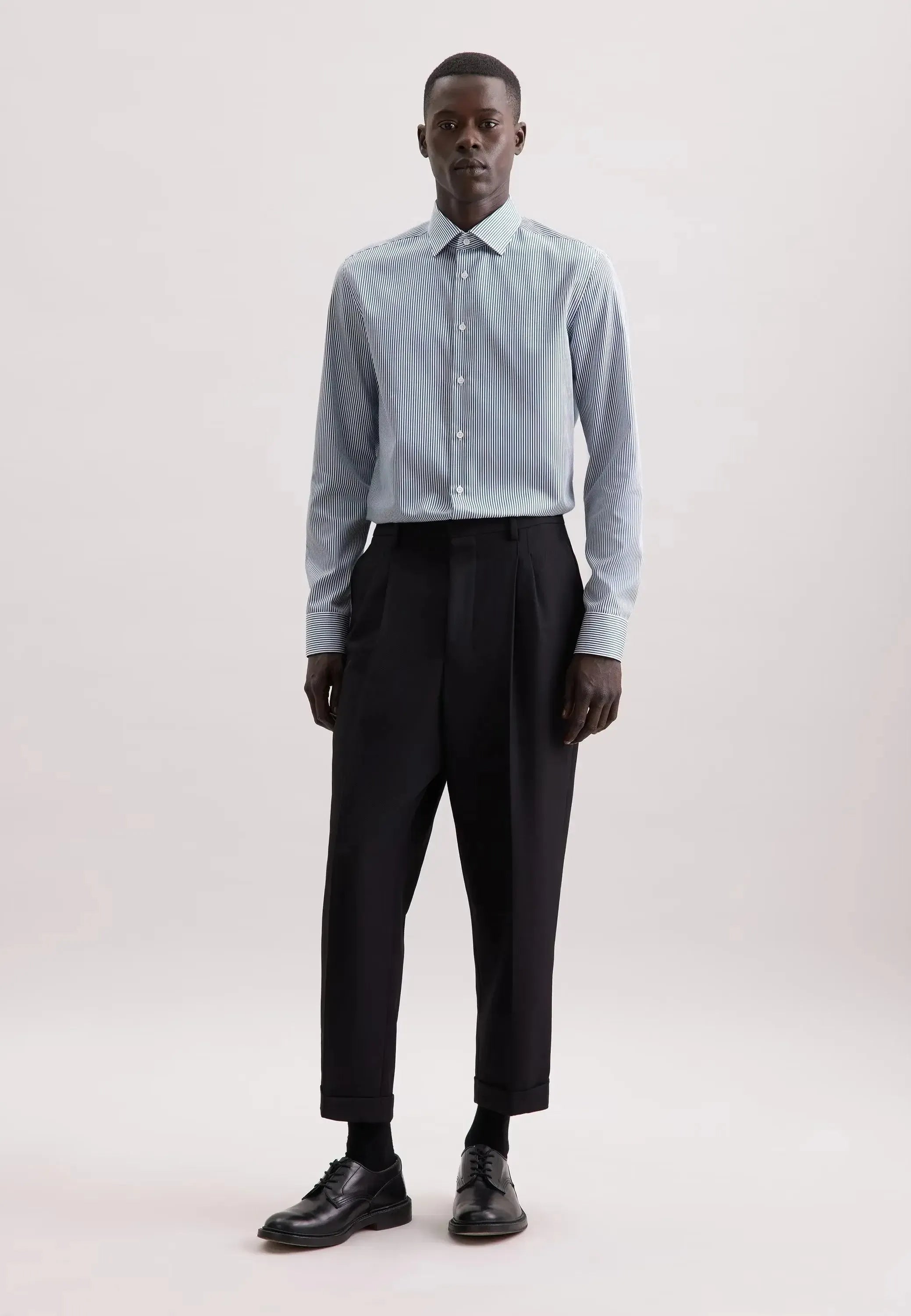 Shaped Fit Easy Iron New Kent Striped Business Shirt Dark Teal-seidensticker uk