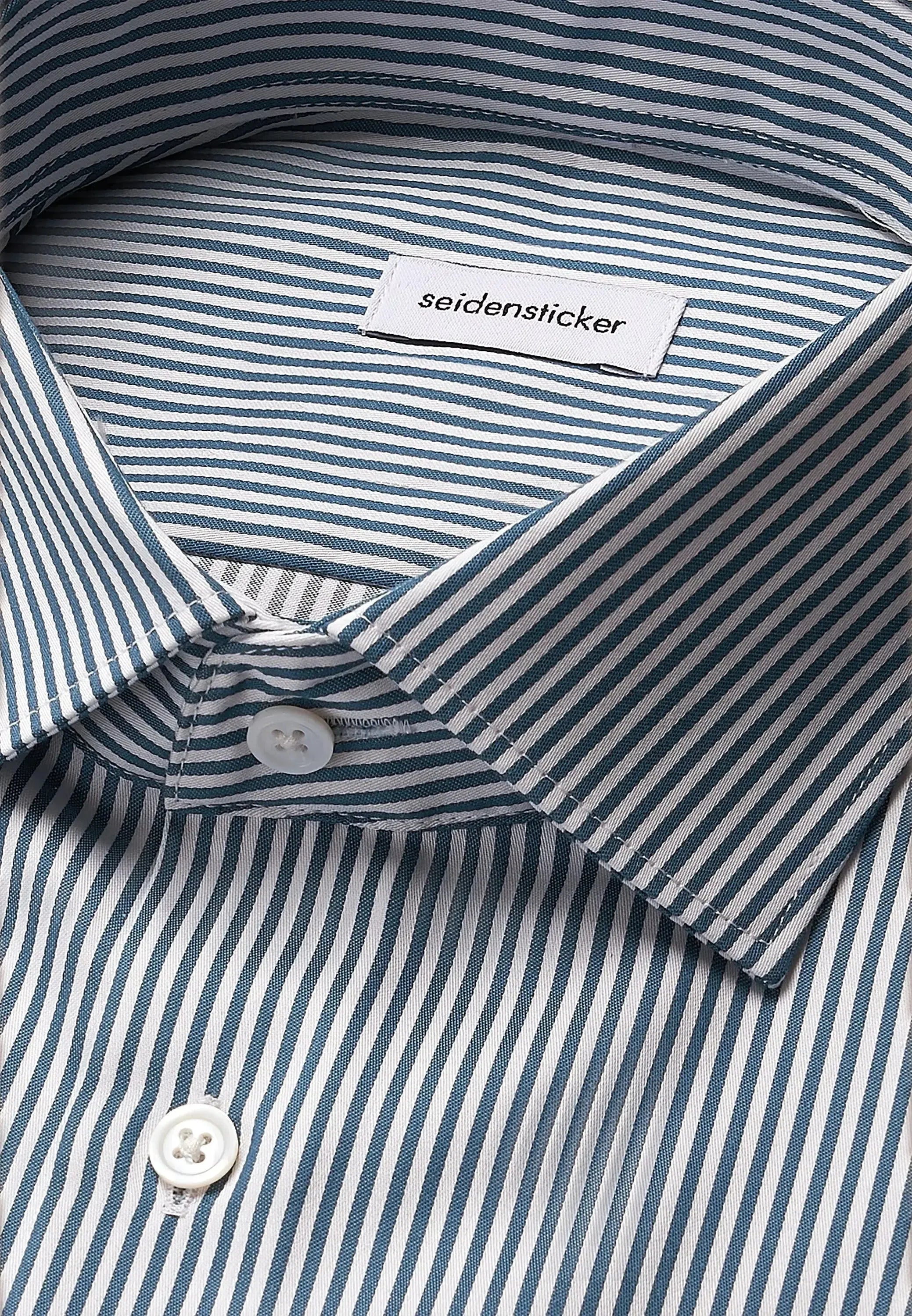 Shaped Fit Easy Iron New Kent Striped Business Shirt Dark Teal-seidensticker uk