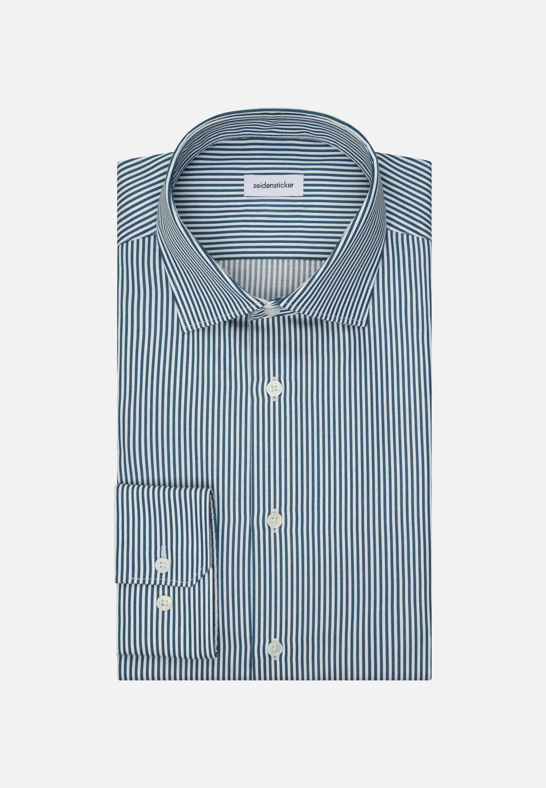 Shaped Fit Easy Iron New Kent Striped Business Shirt Dark Teal-seidensticker uk