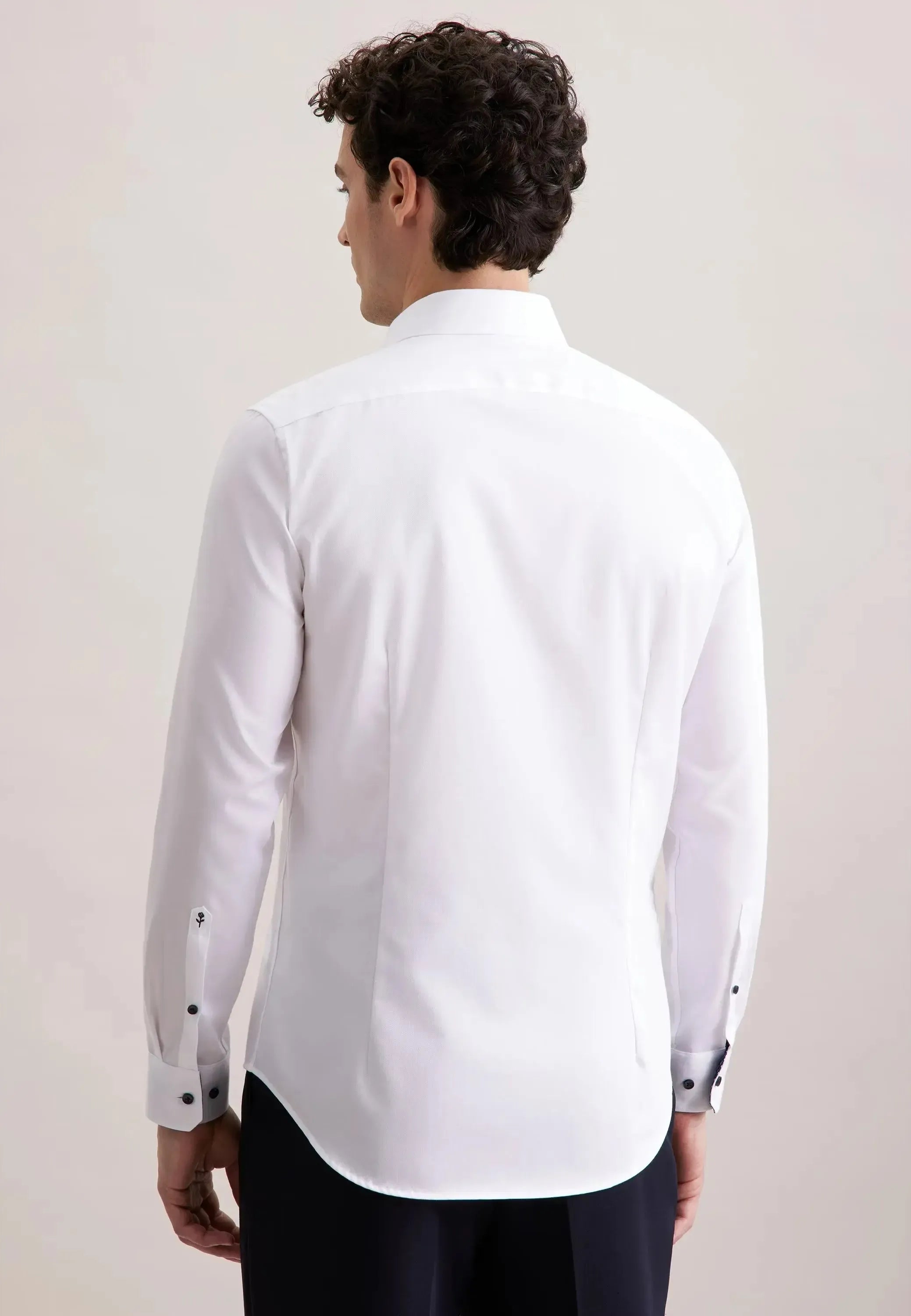 Shaped Fit No Iron Contrast Kent Collar Business Shirt White-seidensticker uk