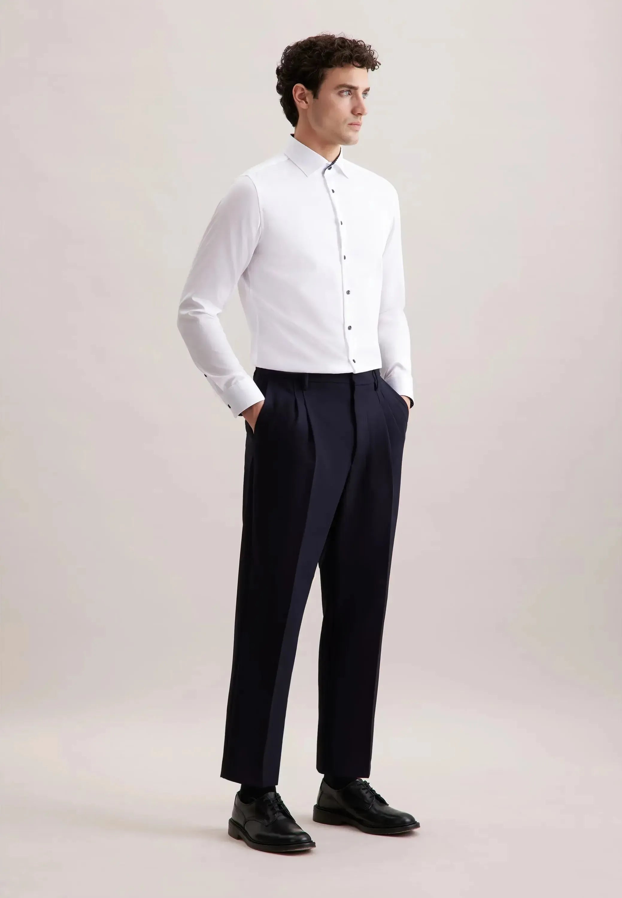 Shaped Fit No Iron Contrast Kent Collar Business Shirt White-seidensticker uk