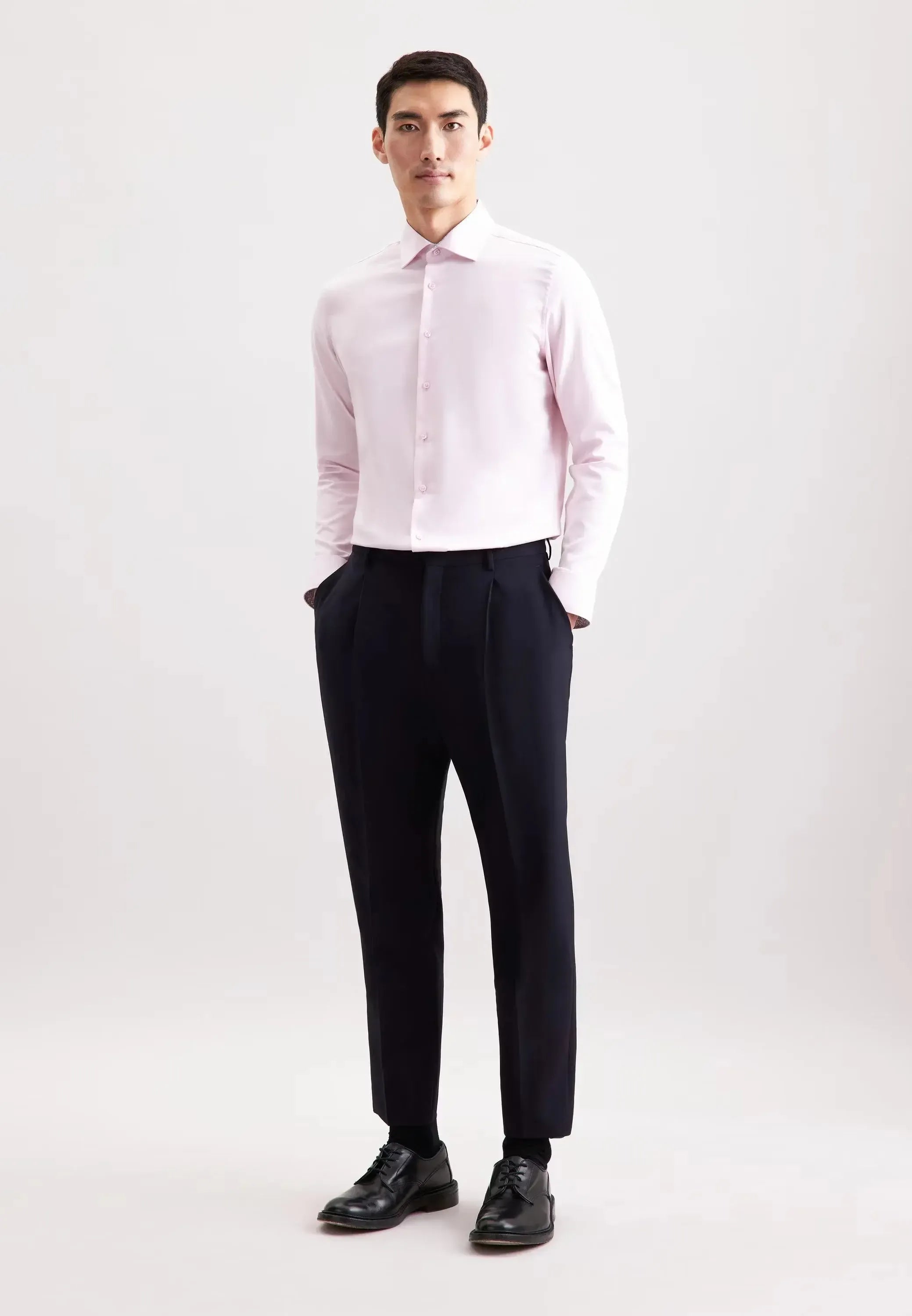 Shaped Fit No Iron Contrast Patched Kent Collar Business Shirt Pink-seidensticker uk