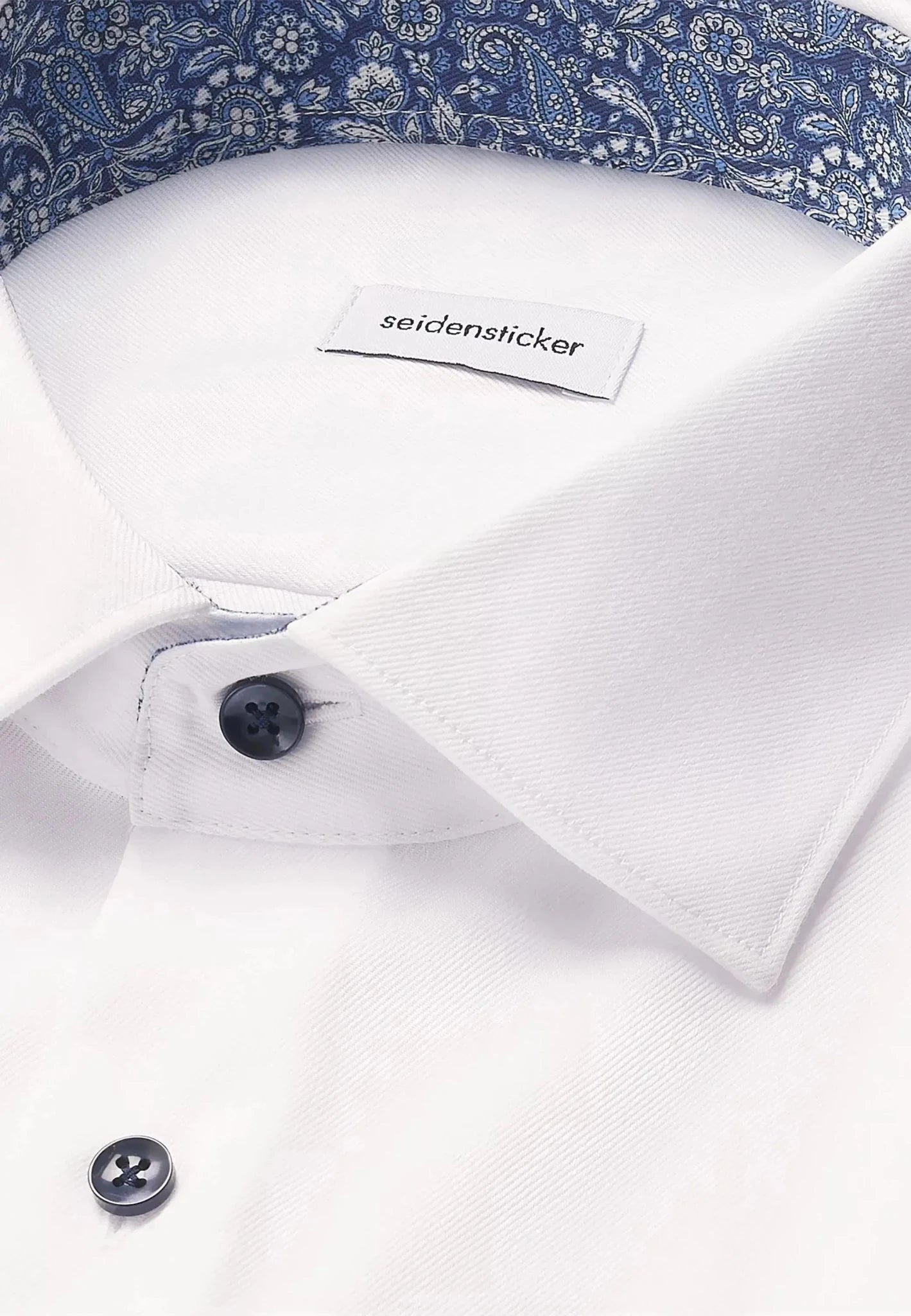 Seidensticker Shaped Fit No Iron Contrast Patched Kent Collar Business Shirt White - 01.845536-01-38 - seidensticker.co.uk