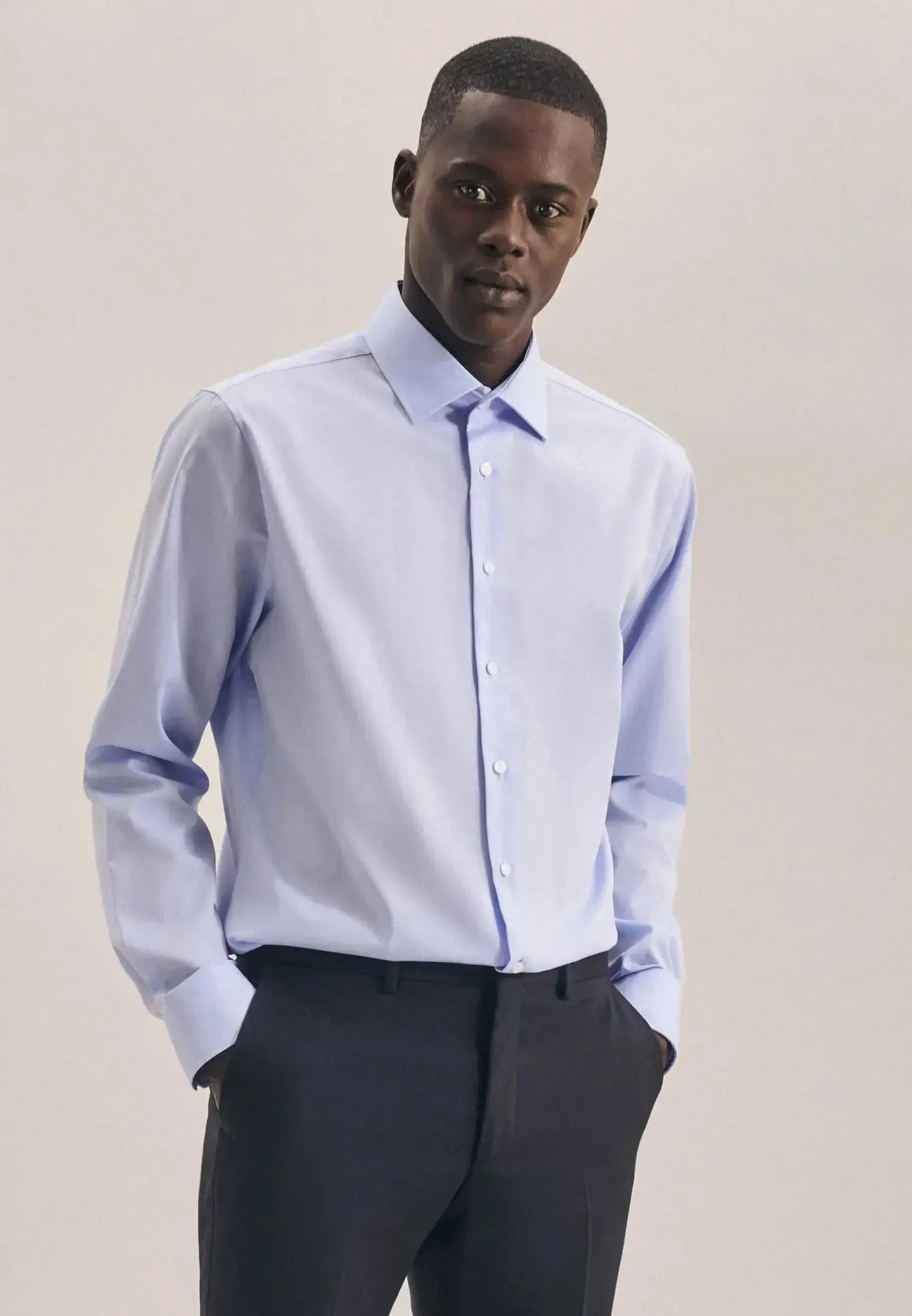 Shaped Fit No Iron Kent Collar Business Shirt Light Blue-seidensticker uk