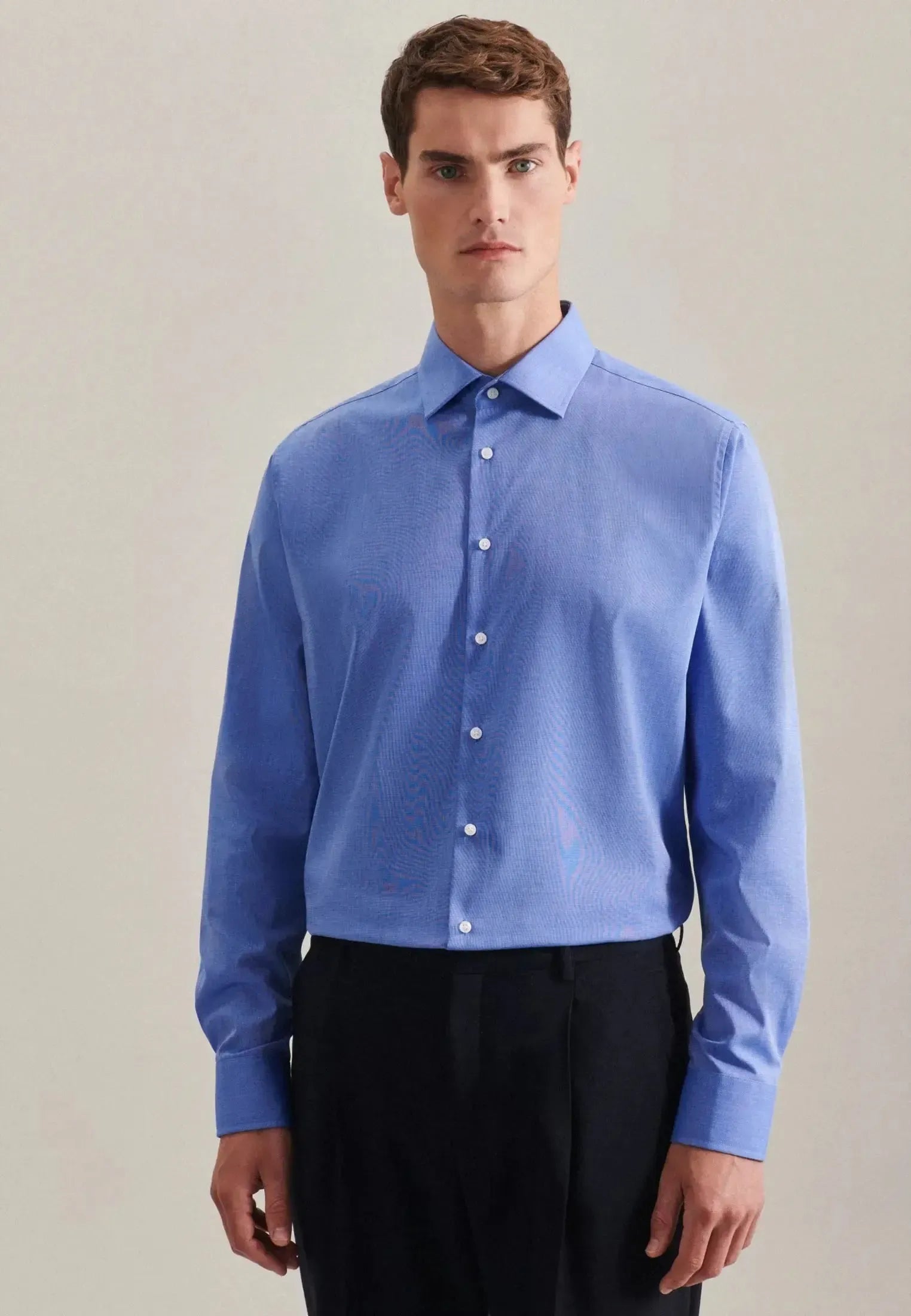 Shaped Fit No Iron Kent Collar Business Shirt Mid Blue-seidensticker uk
