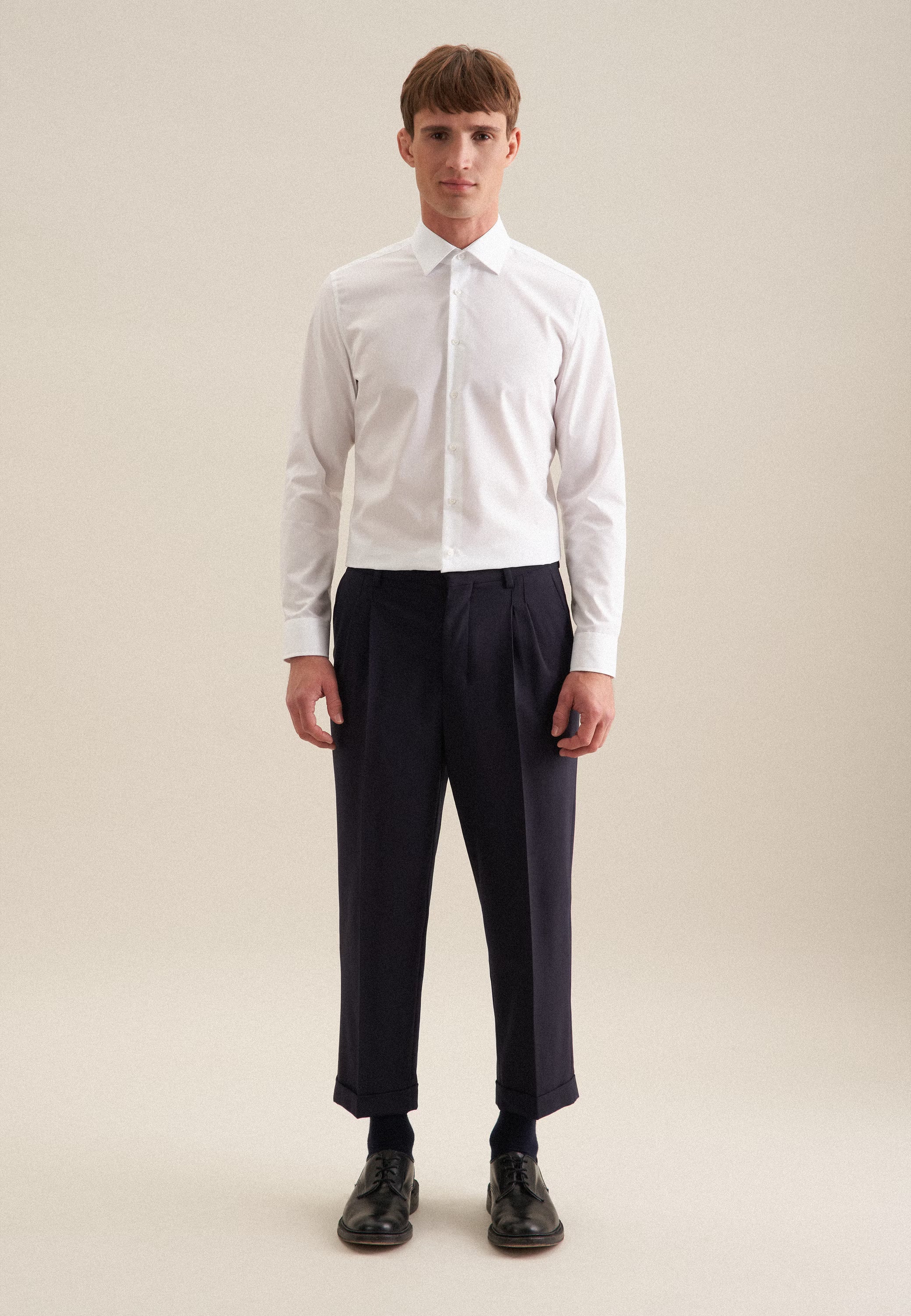 Shaped Fit No Iron Kent Collar Business Shirt White-seidensticker uk