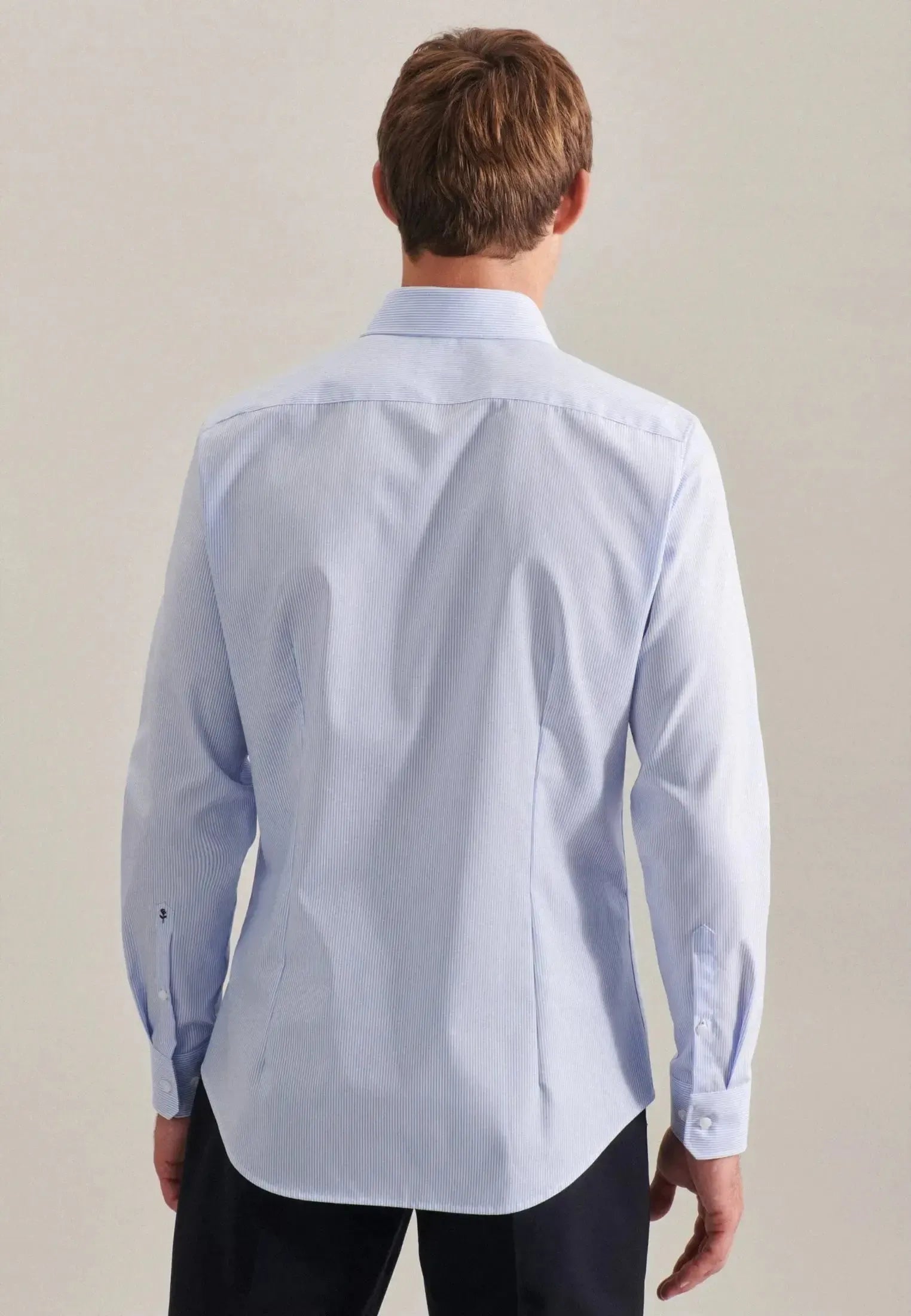 Shaped Fit No Iron Kent Collar Striped Business Shirt Light Blue-seidensticker uk