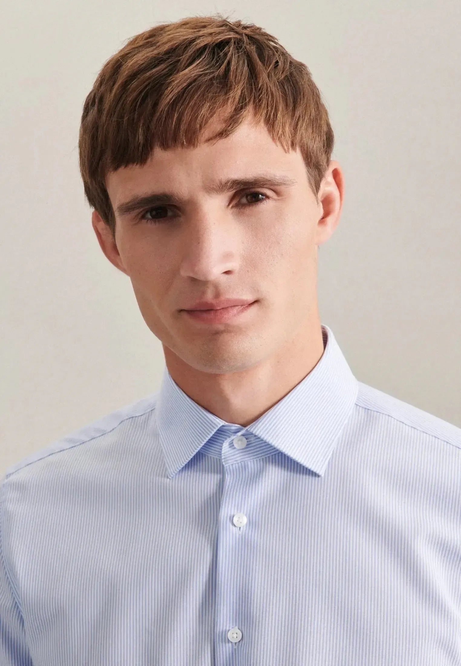 Shaped Fit No Iron Kent Collar Striped Business Shirt Light Blue-seidensticker uk
