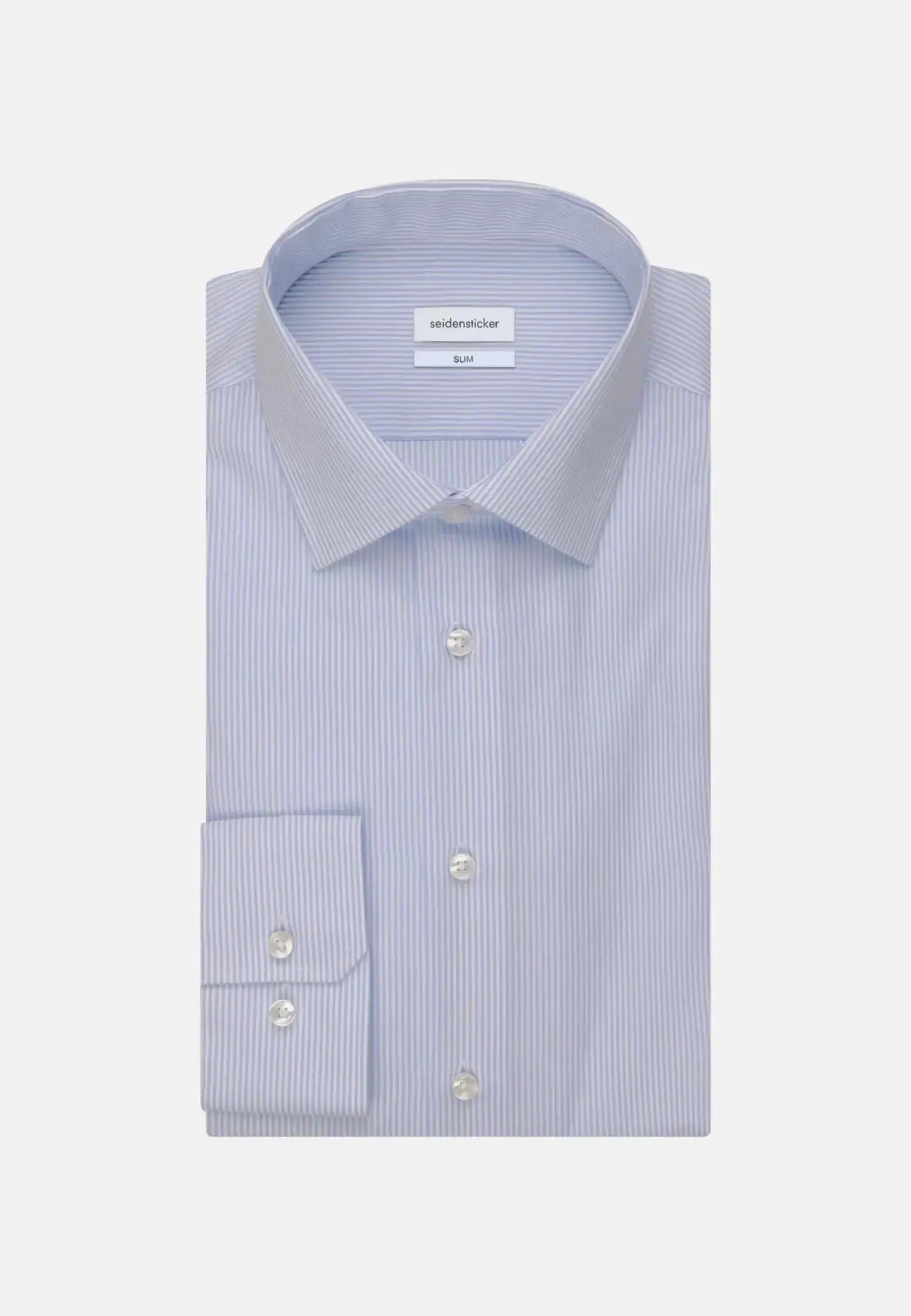 Shaped Fit No Iron Kent Collar Striped Business Shirt Light Blue-seidensticker uk