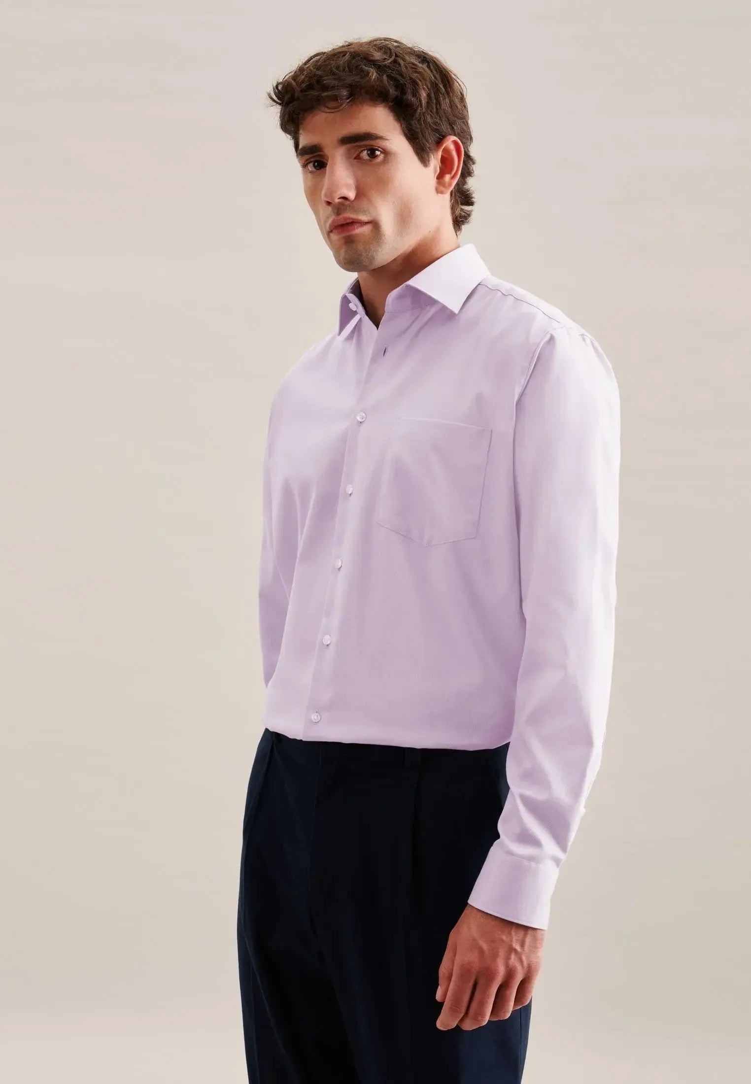 Shaped Fit No Iron New Kent Business Shirt Light Purple-seidensticker uk