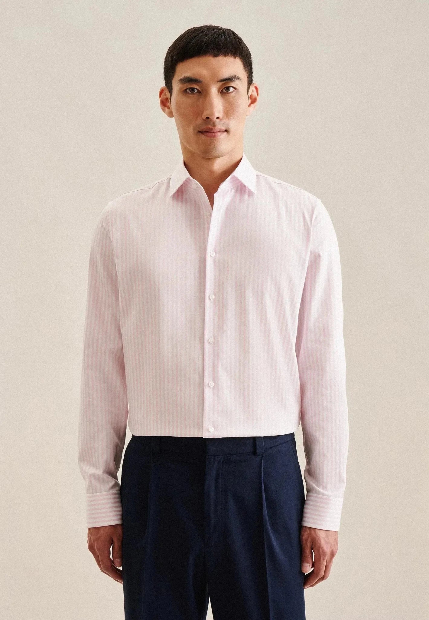 Seidensticker UK - Shaped Fit No Iron New Kent Striped Business Shirt Pink - 01.843550-42-38