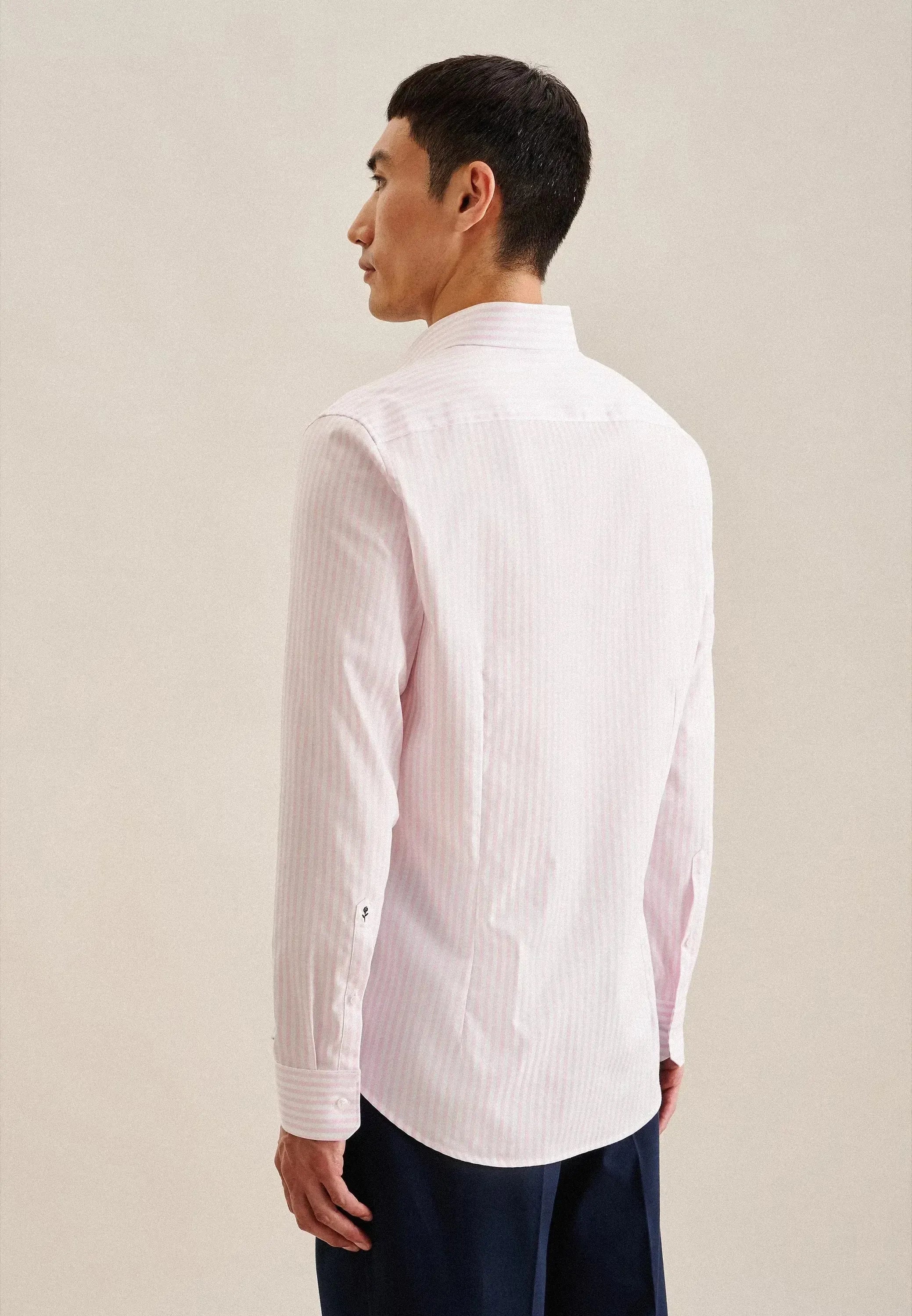 Shaped Fit No Iron New Kent Striped Business Shirt Pink-seidensticker uk