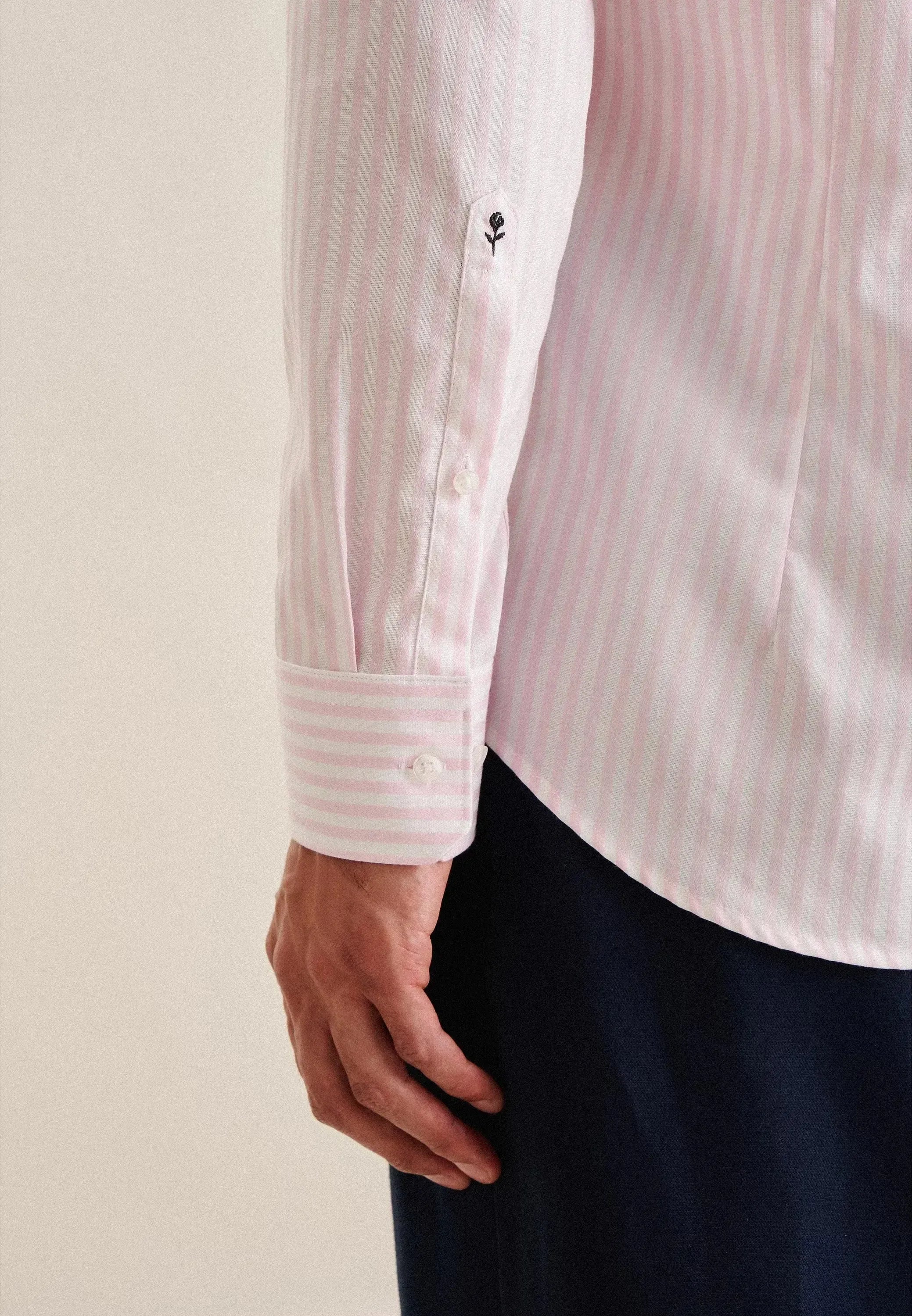 Shaped Fit No Iron New Kent Striped Business Shirt Pink-seidensticker uk
